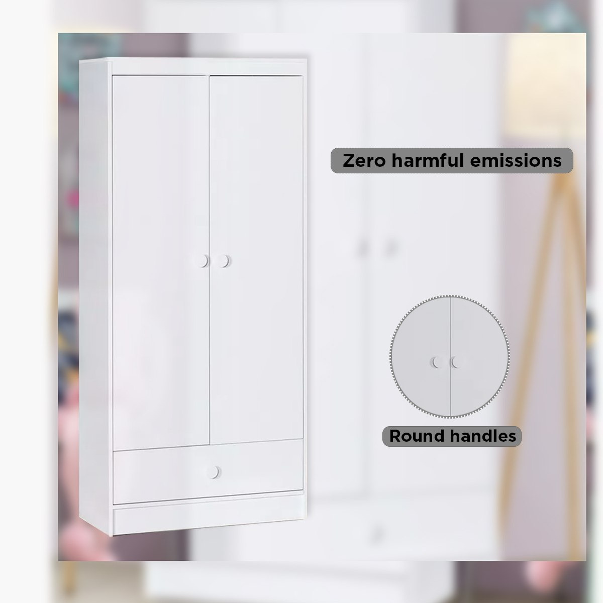 Vanilla 1-Drawer Wardrobe with 2 Doors-hbxfurniture-wardrobes-image-11