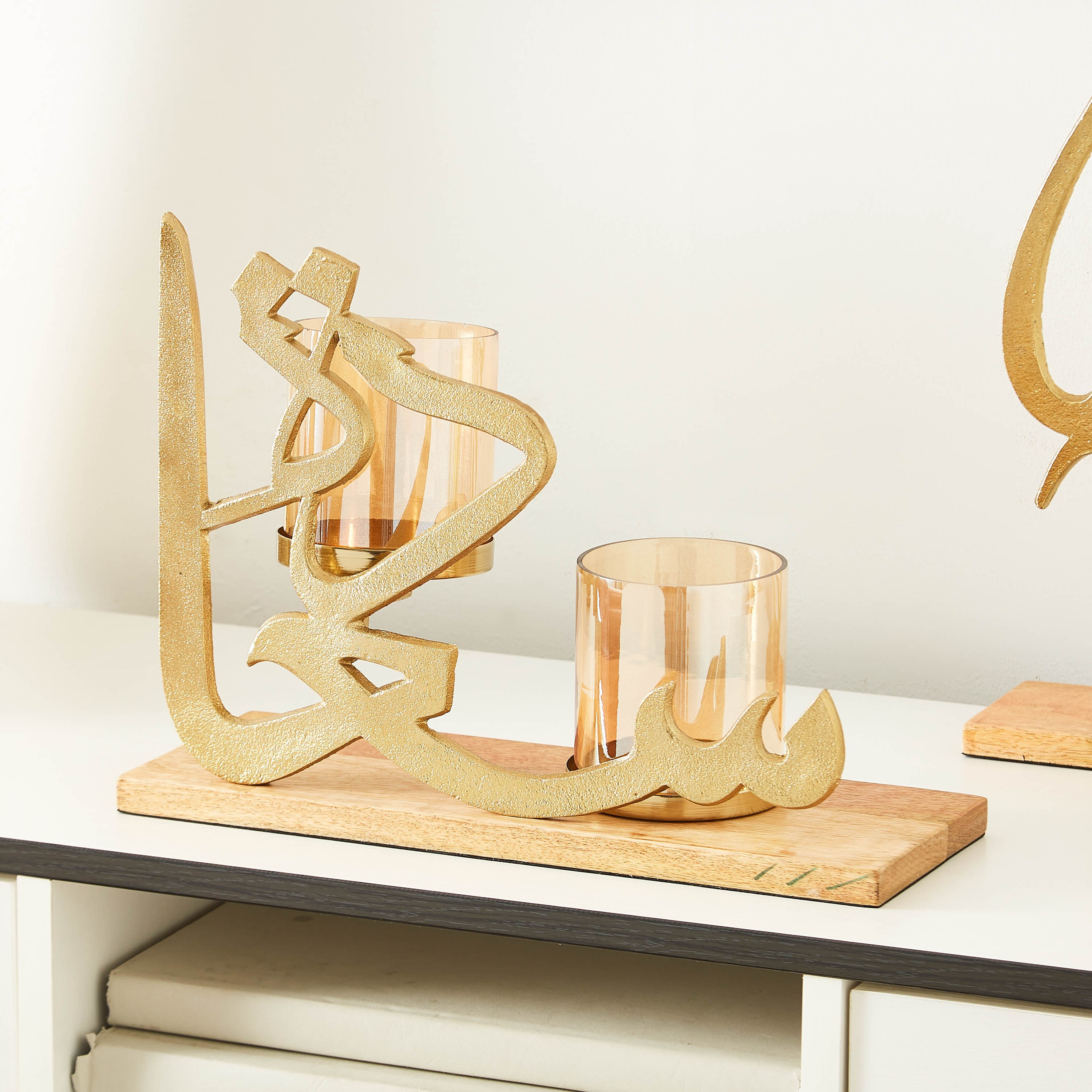 Afreen Calligraphy Metal Candleholder - 24x11x31 cm-hbxlivingroom-decorandaccessories-candleholders-image-1
