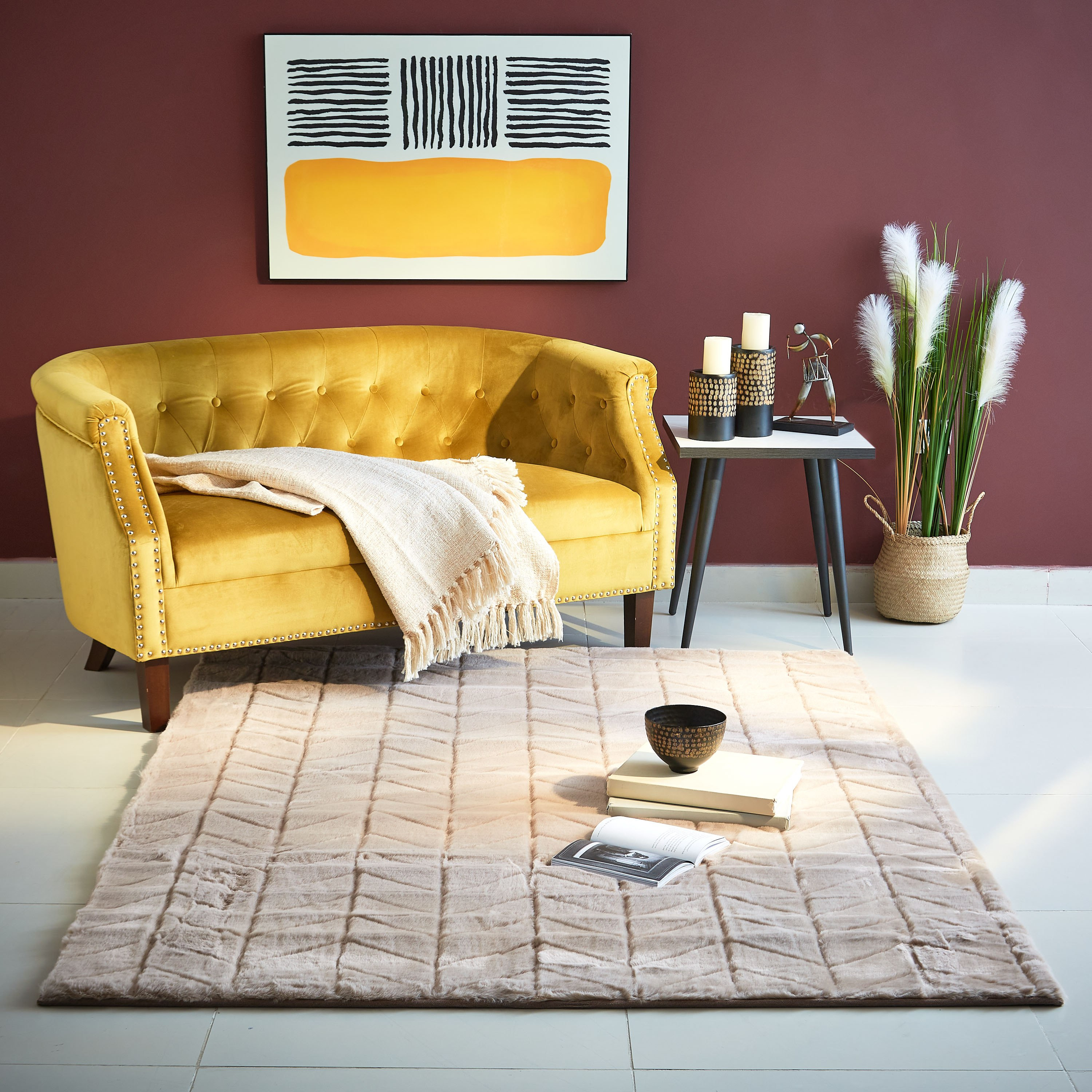 سجادة فرو أرنب بنقوش شيفرون من تاهسي - 150x200 سم-hbxdecorandfurnishings-floorcoverings-rugs-image-4