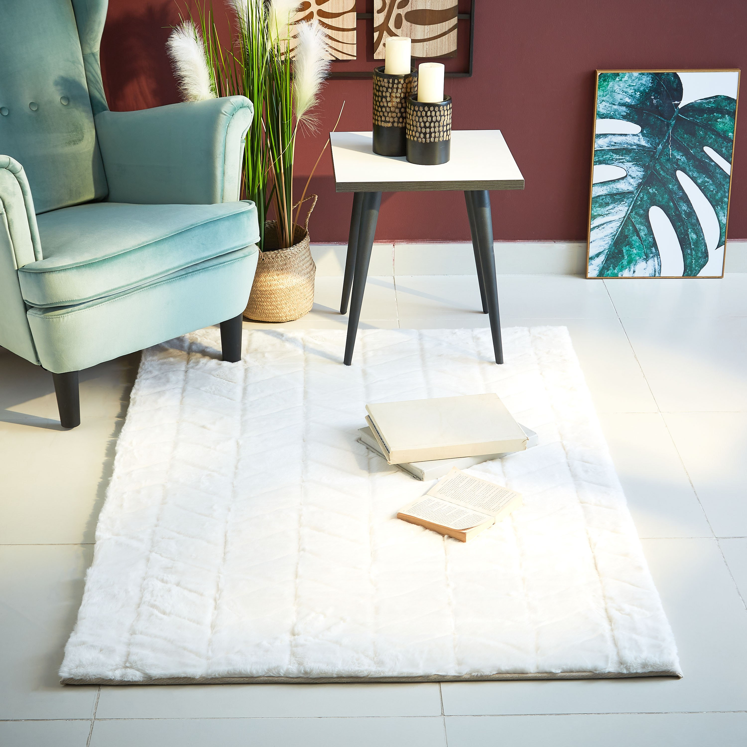 Tahsy Chevron Embossed Rabbit Fur Rug - 110x160 cm-hbxdecorandfurnishings-floorcoverings-rugs-image-4