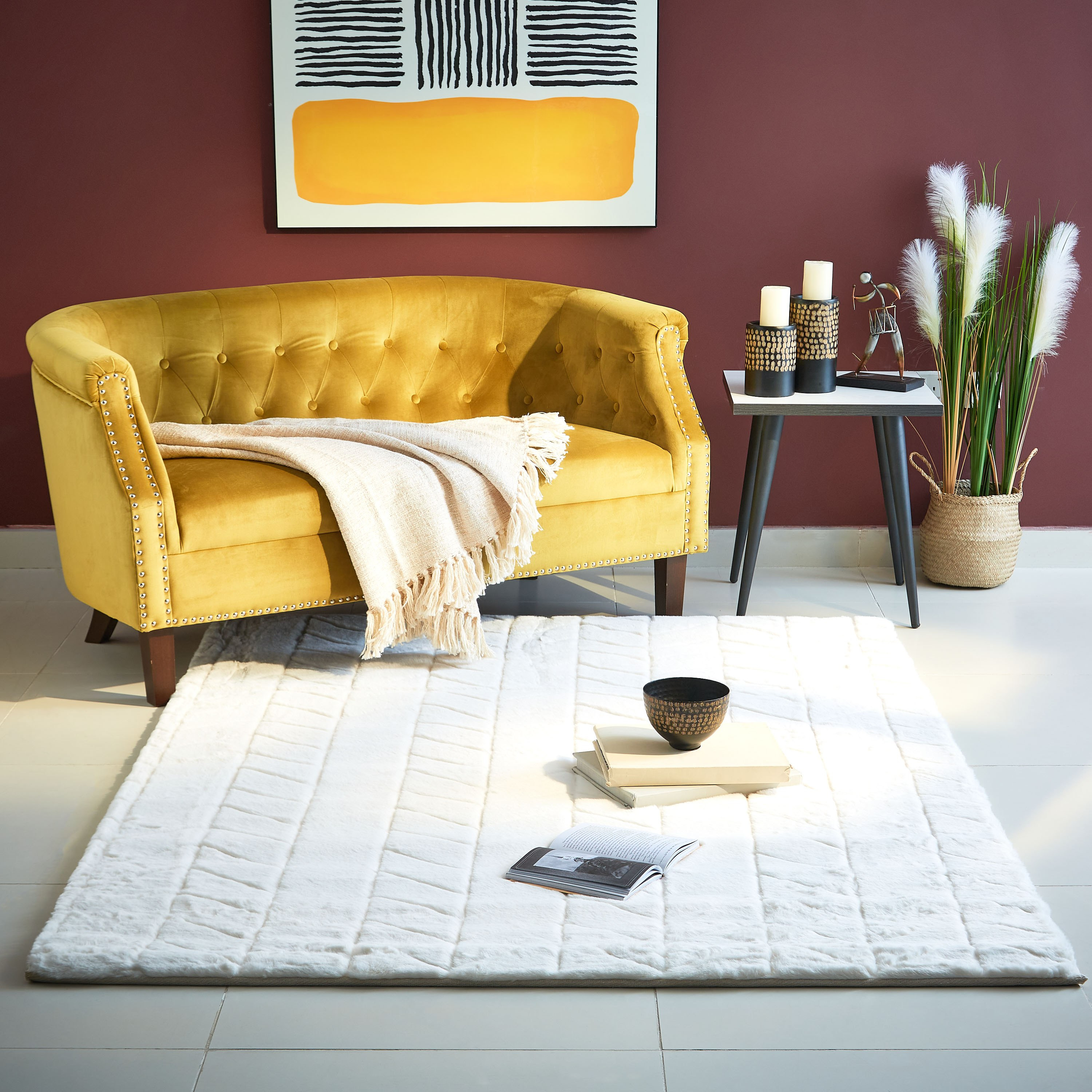 Tahsy Chevron Embossed Rabbit Fur Rug - 150x200 cm-hbxdecorandfurnishings-floorcoverings-rugs-image-4