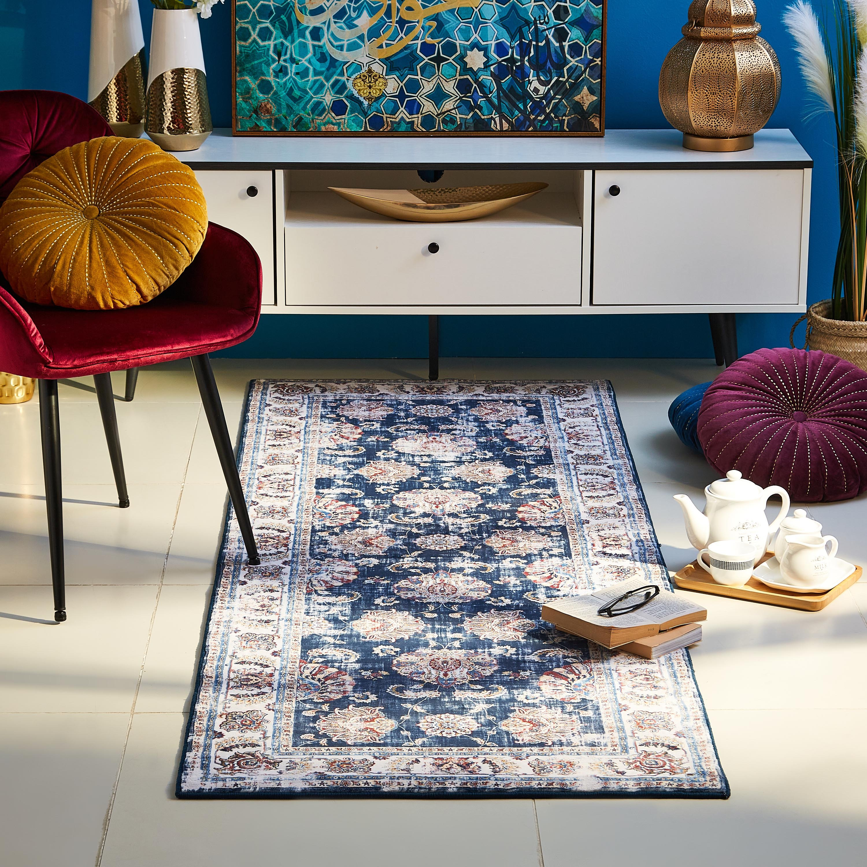 سجادة صوف ممزقة بطبعات من ميراج - 80x230 سم-hbxdecorandfurnishings-floorcoverings-rugs-image-1