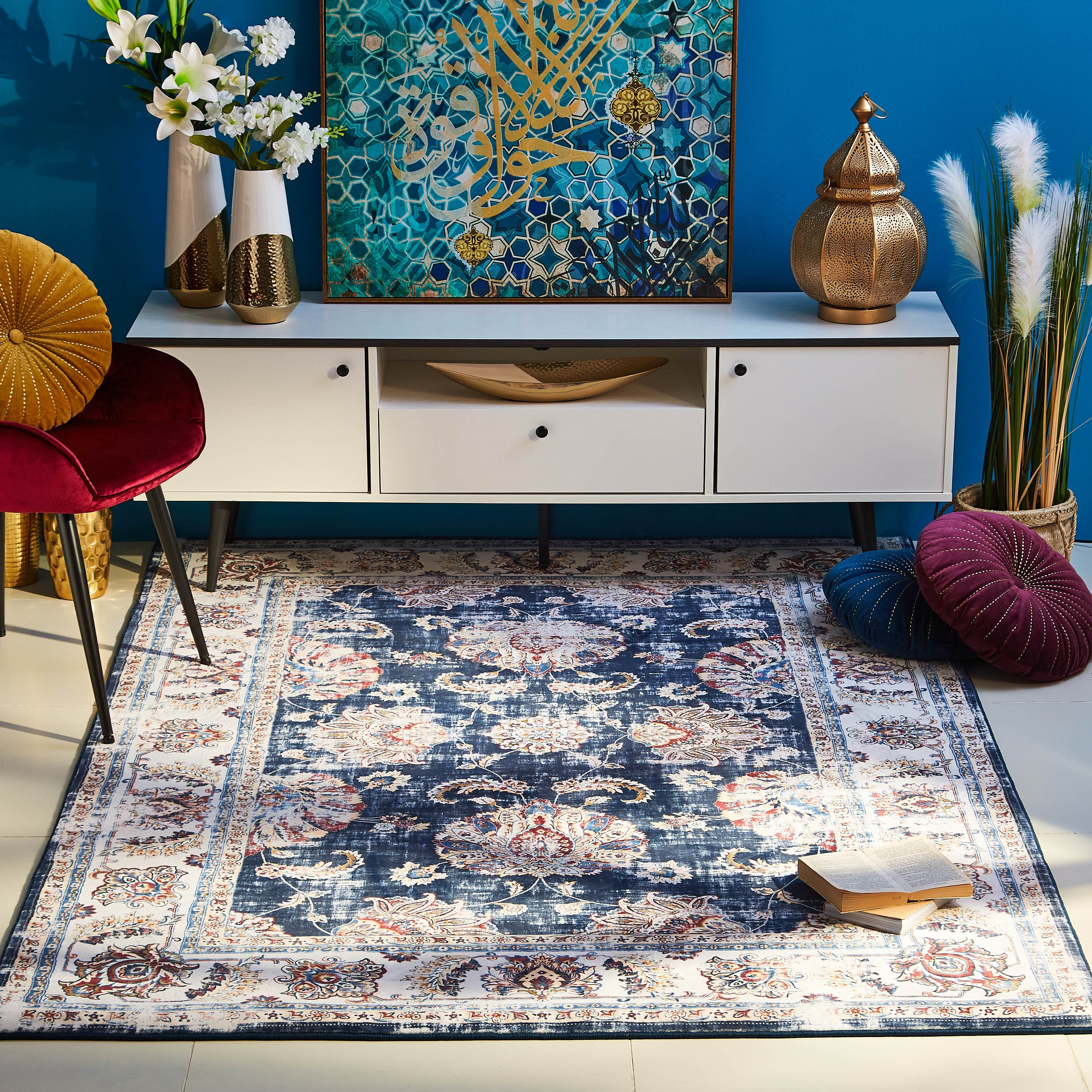 Miraj Printed Fleece Distressed Rug - 160x230 cm-hbxdecorandfurnishings-floorcoverings-rugs-image-1
