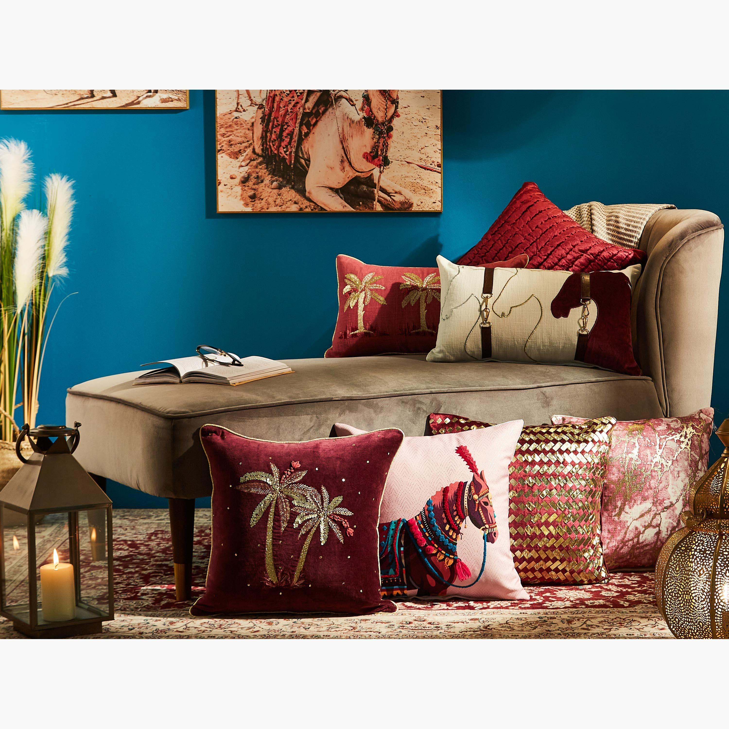 Majestic Lina Velvet Embroidered Filled Cushion - 30x50 cm-hbxlivingroom-furnishings-cushionsandcovers-filledcushions-image-5