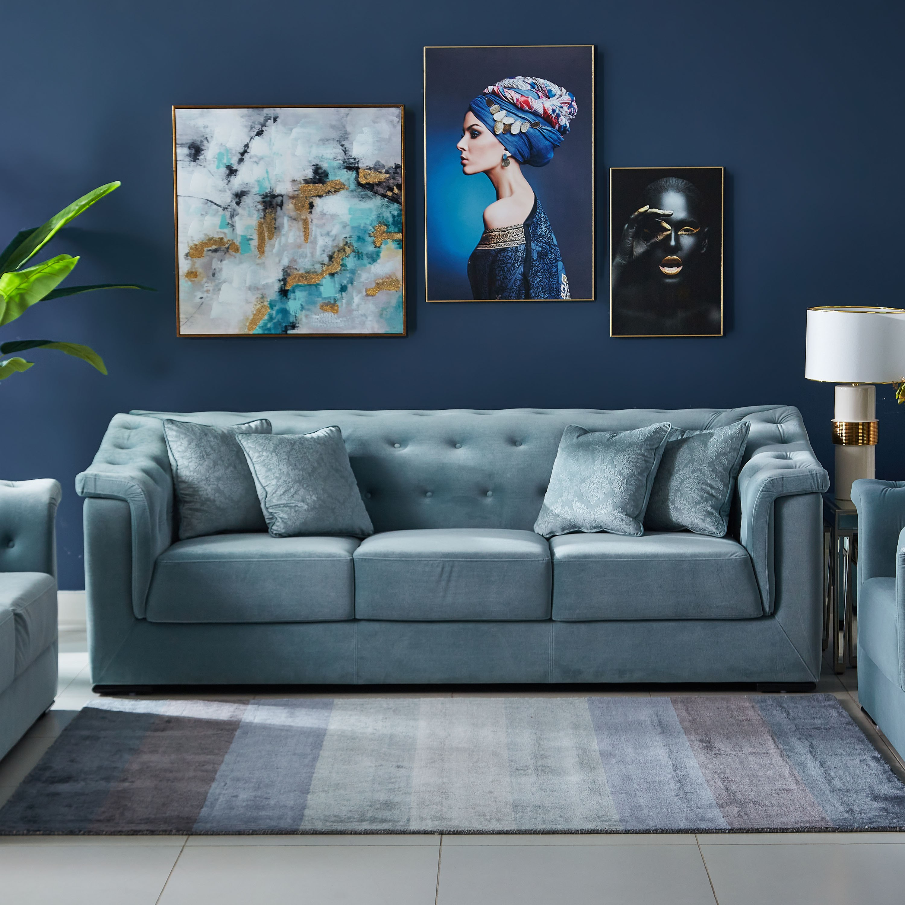 كنبة مخمليّة 3 مقاعد مع 4 وسائد من سندريلا-hbxlivingroom-sofasandarmchairs-sofas-image-1