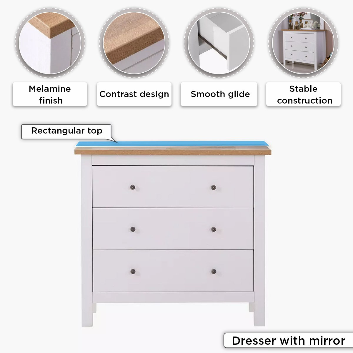 طاولة تزيين 3 أدراج دون مرآة من هامبتون-hbxkidsandyouth-dressersandchests-chestofdrawers-image-5
