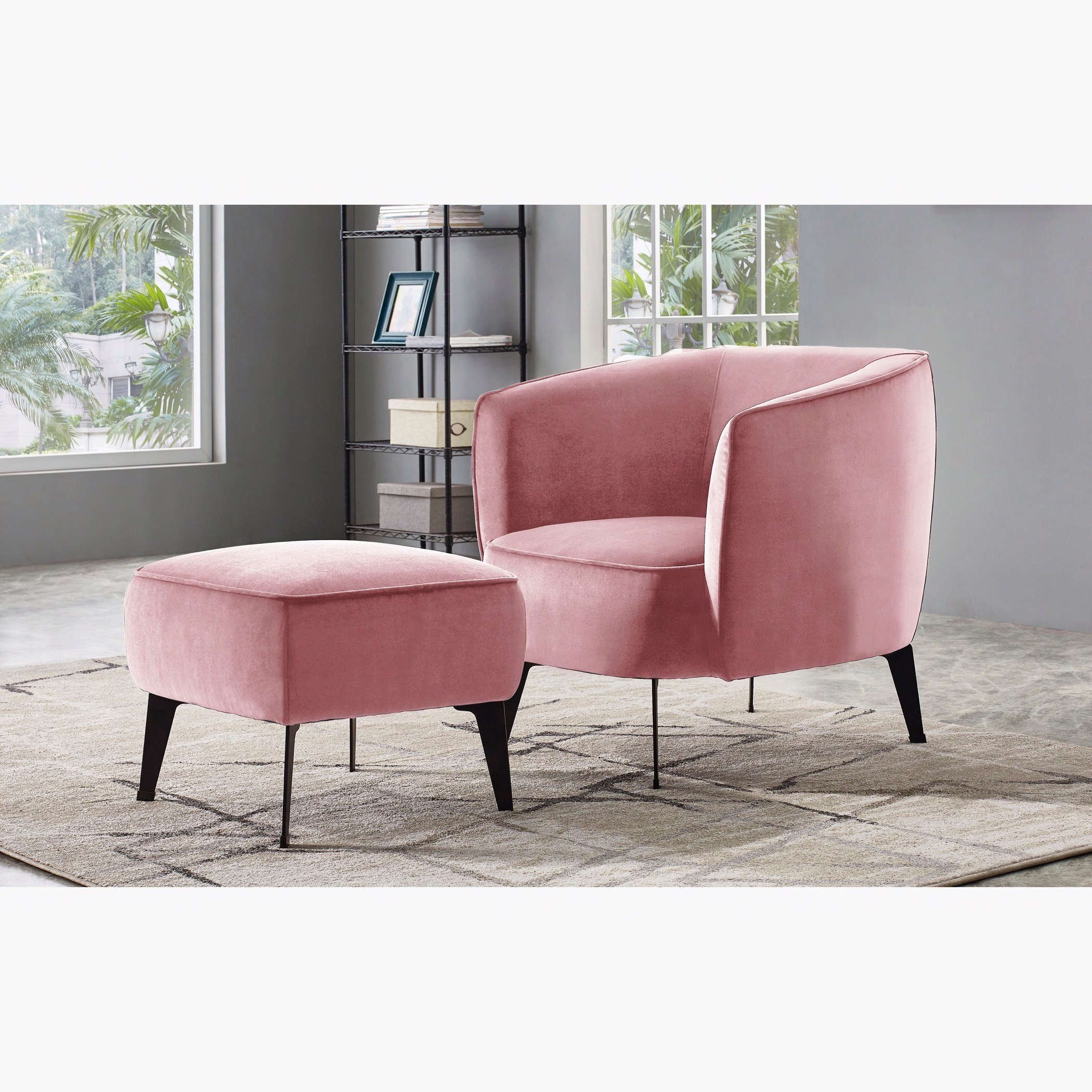 Miro Velvet Accent Chair With Stool-hbxfurniture-livingroom-sofasandsofasets-image-1