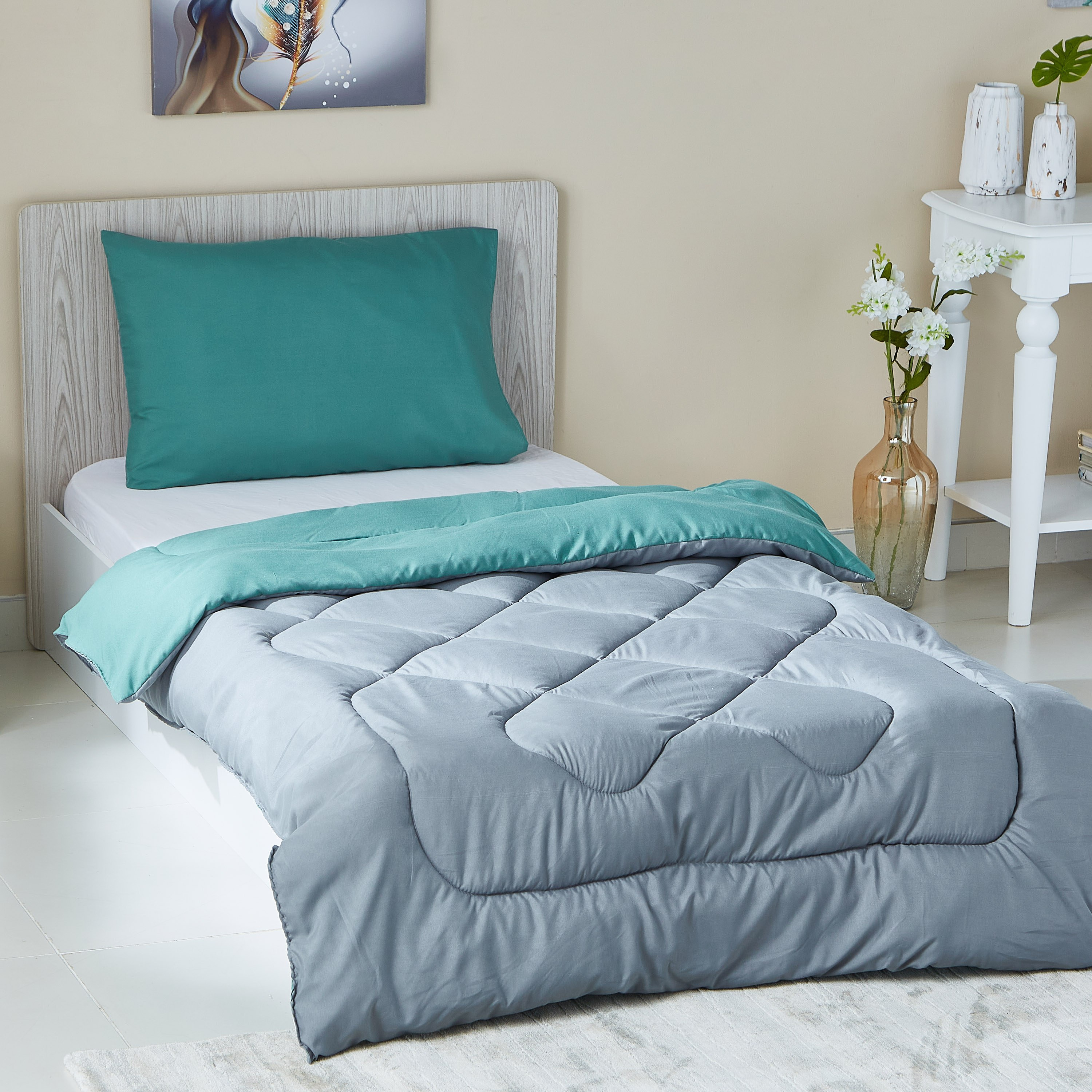 طقم لحاف فردي من الألياف الدقيقة يستخدم على الوجهين من قطعتين 135x220 سم - ديربي-hbxkidsandyouth-beddingandfurnishings-comfortersets-image-1