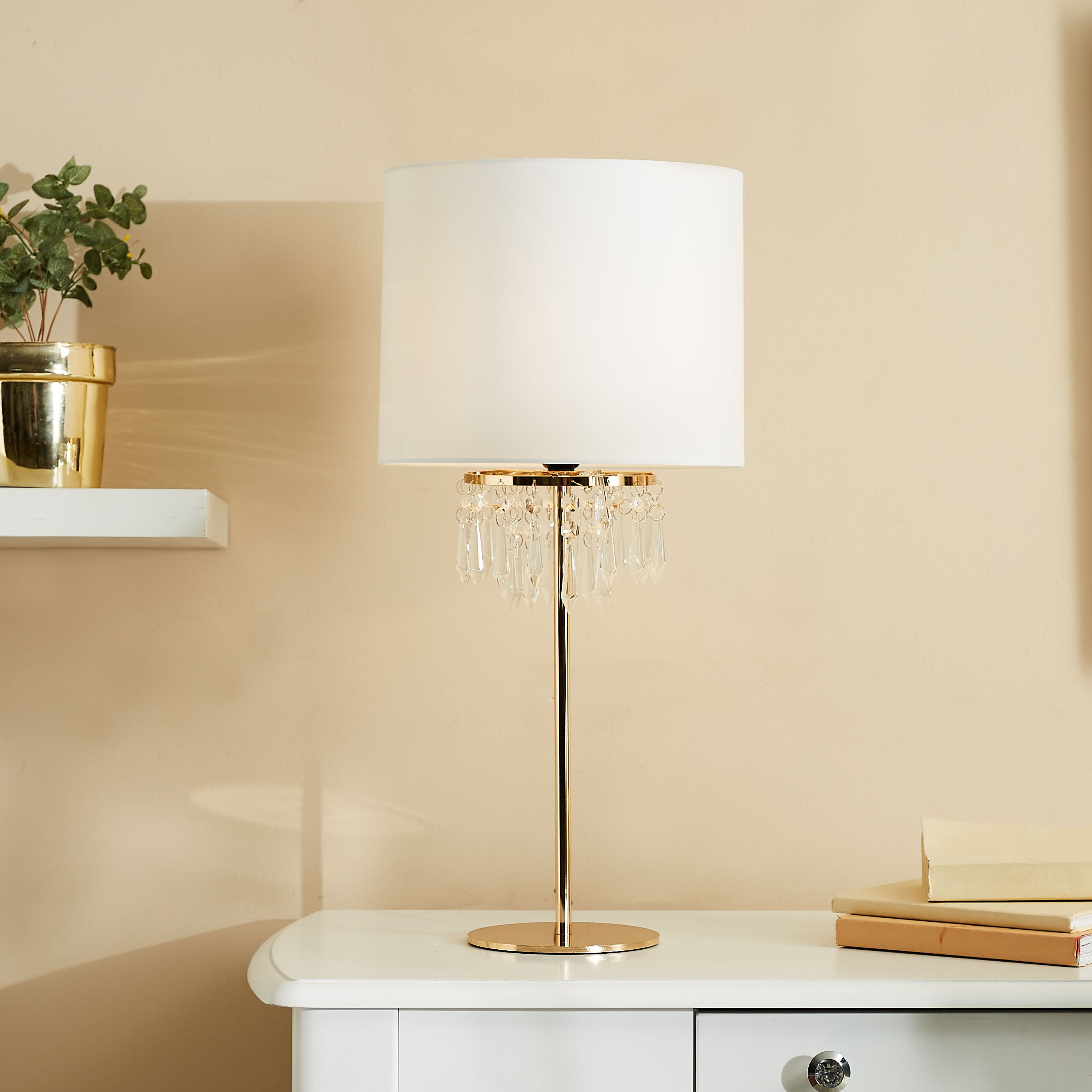 مصباح طاولة معدني مزخرف بتعليقة كريستال من هالي - 28x58 سم-hbxlivingroom-lighting-tablelamps-image-1