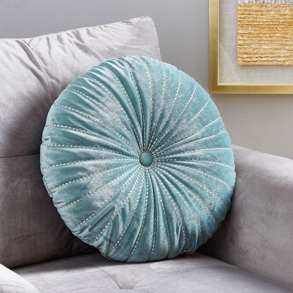 Serene Velvet Embroidered Round Filled Cushion - 45 cms