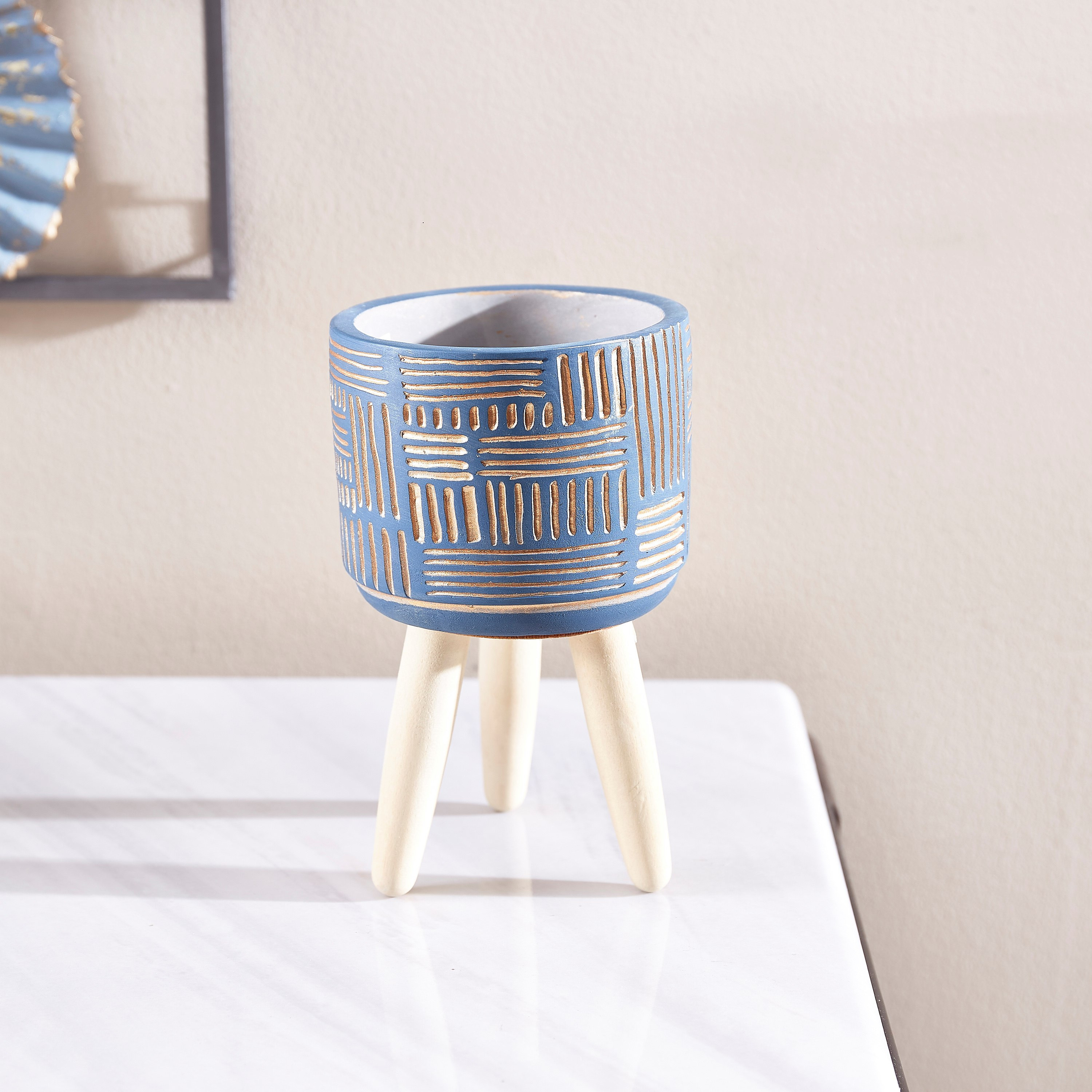 Sego Cement Garden Pot with Wooden Legs-hbxdecorandfurnishings-homeaccessories-artificialflowersandplants-image-1