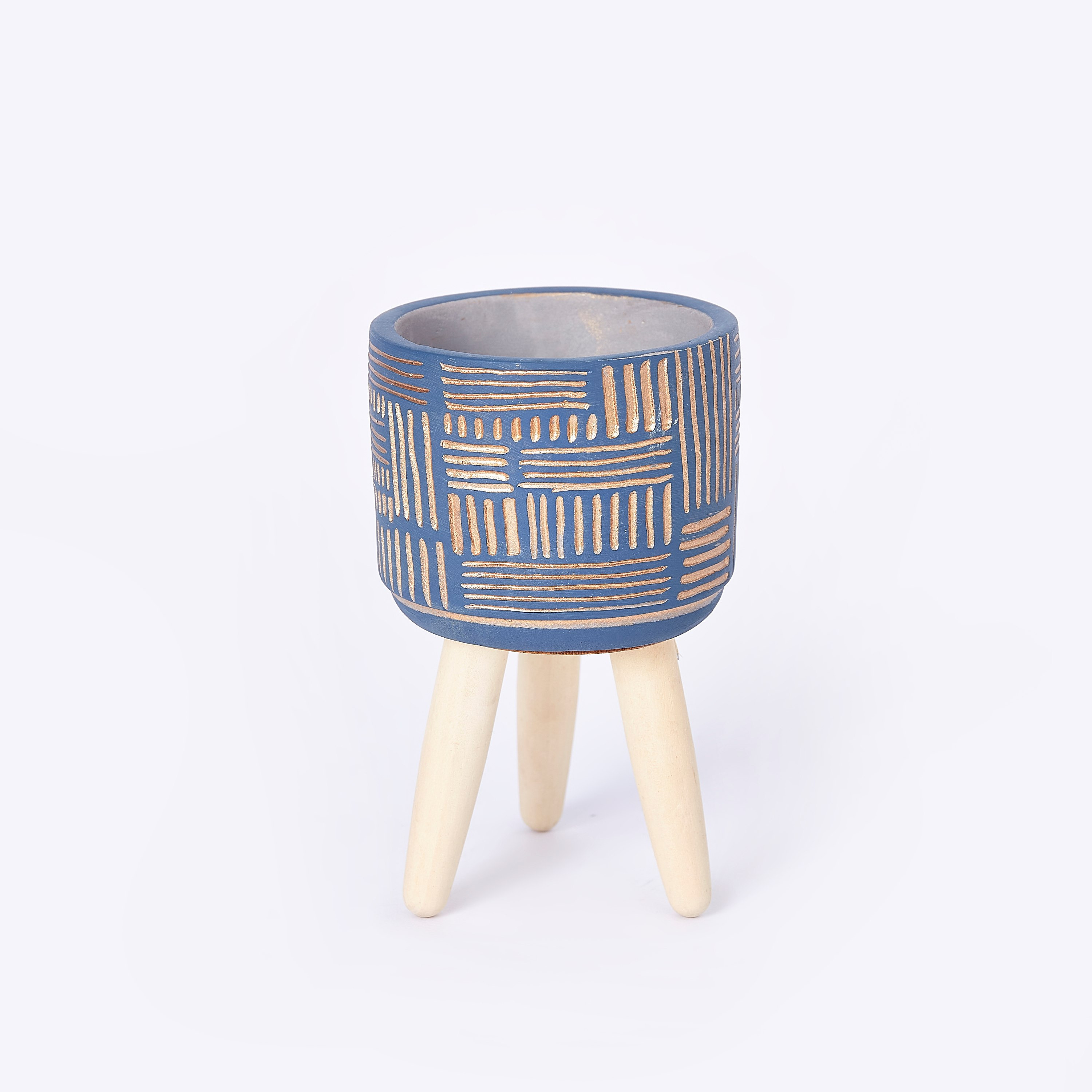 Sego Cement Garden Pot with Wooden Legs-hbxdecorandfurnishings-homeaccessories-artificialflowersandplants-image-4