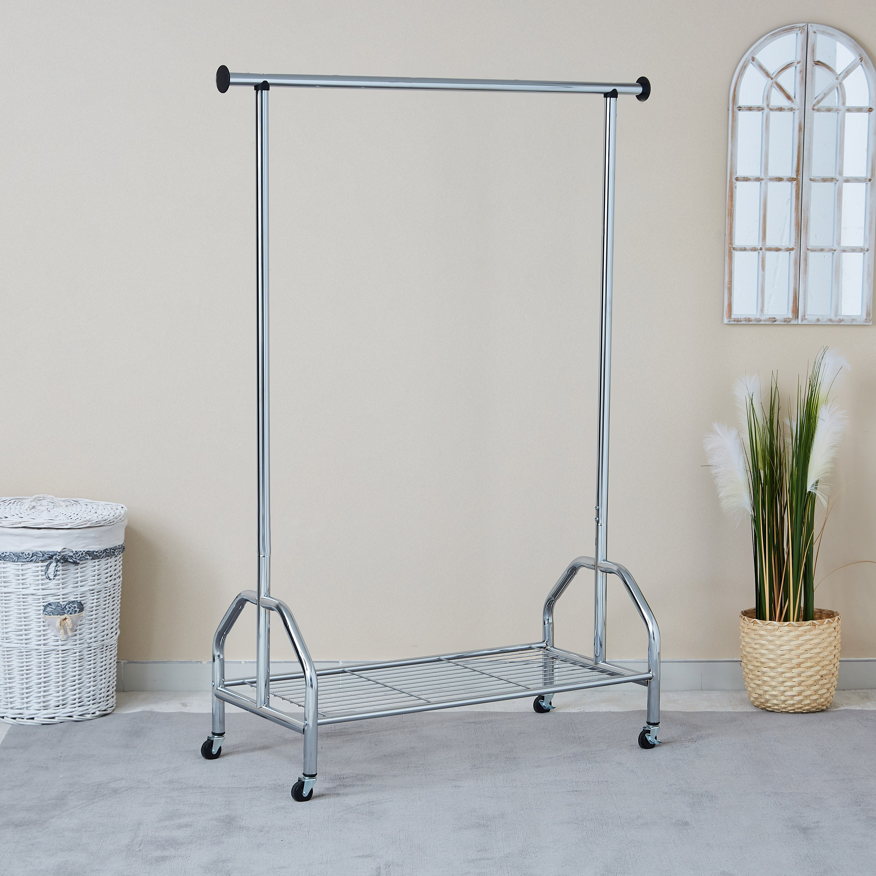 Lapis Garment Chrome Rack with Wheels - 120x50x169 cm-hbxlivingroom-decorandaccessories-coathangers-image-2