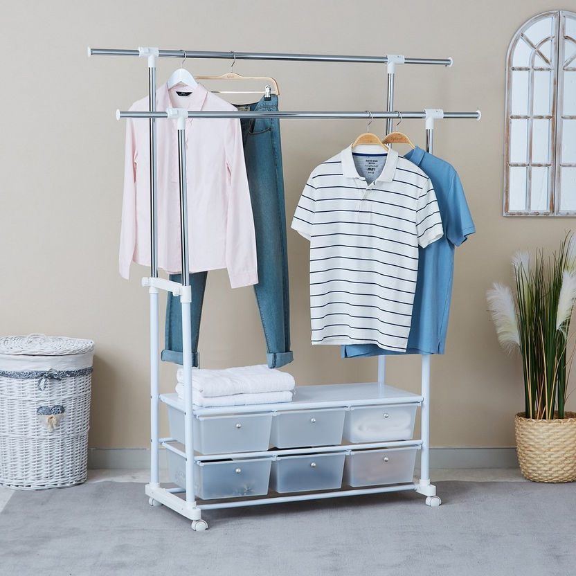 Lapis Garment Rack Extendable up to 156 cm with 6 Drawers - 104x48x142 cm-Hangers-image-0