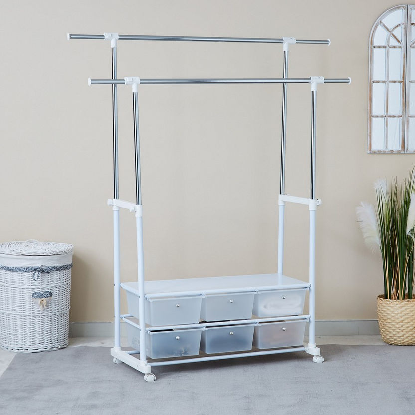 Lapis Garment Rack Extendable up to 156 cm with 6 Drawers - 104x48x142 cm-Hangers-image-1