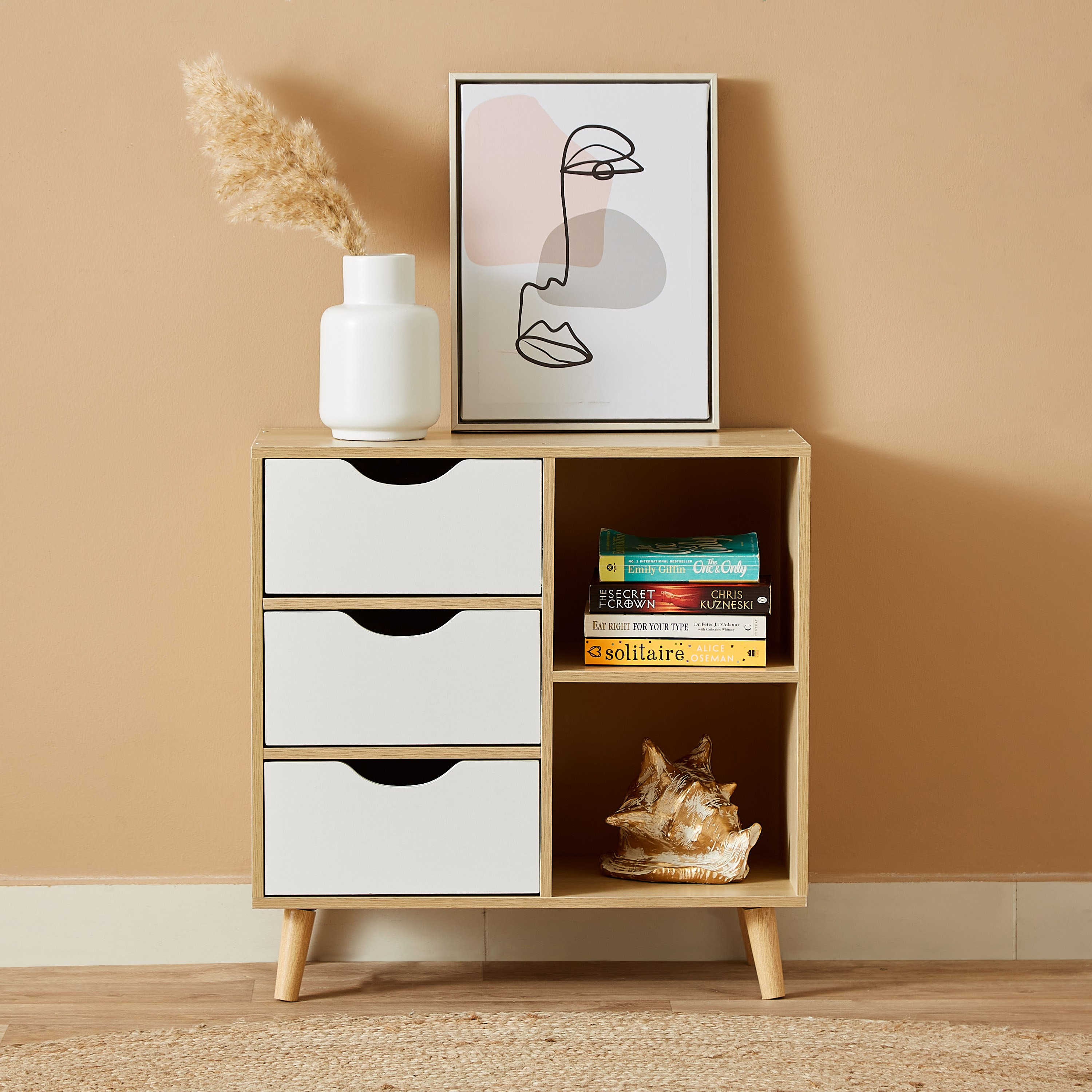 وحدة تخزين بـ3 أدراج ورفّين من لين-hbxfurniture-diningroom-buffetsandsideboards-image-1
