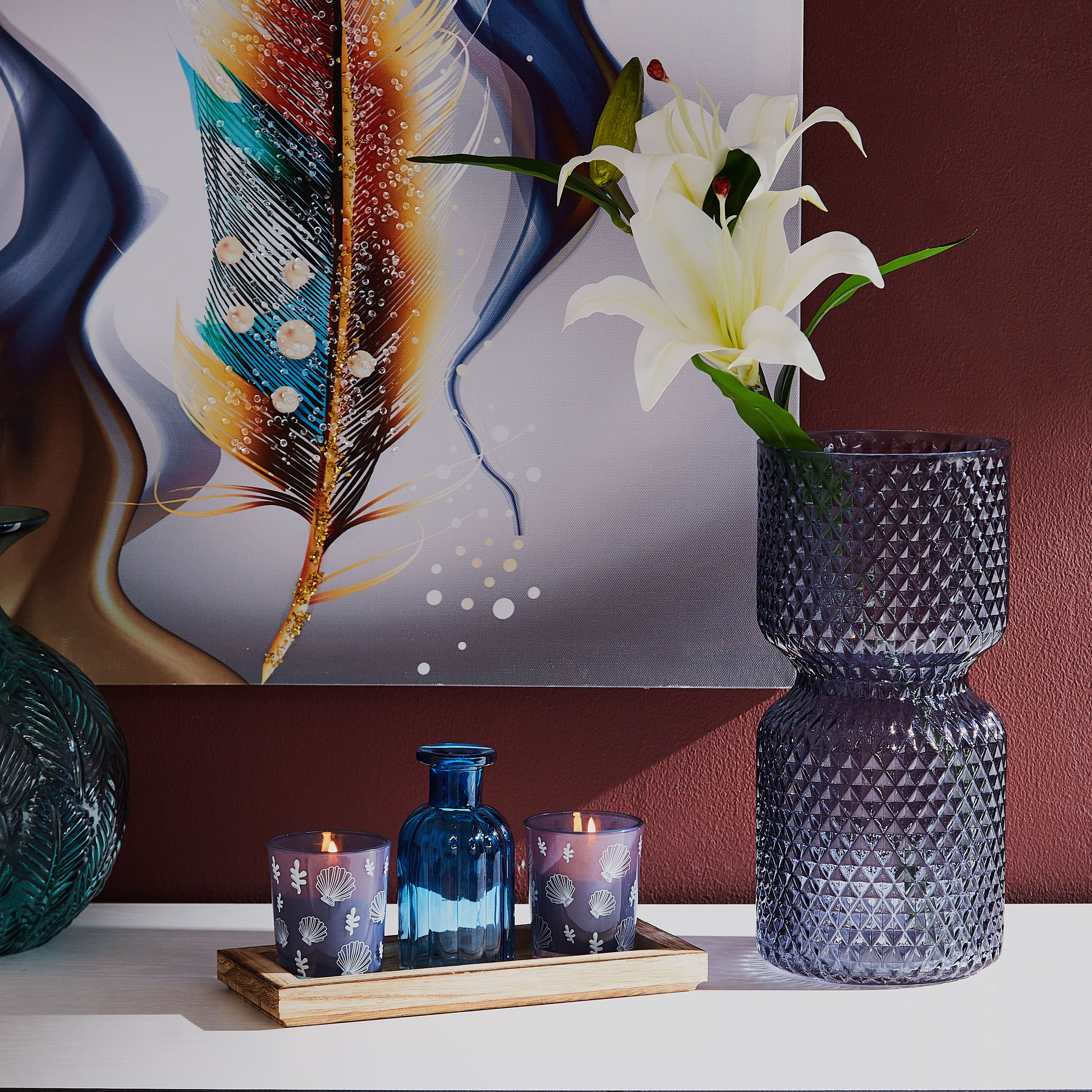 طقم مزهرية زجاجية وحامل شموع 4 قطع من كلايد- 21x9x11 سم-hbxbedroom-homefragrance-candleholders-image-4