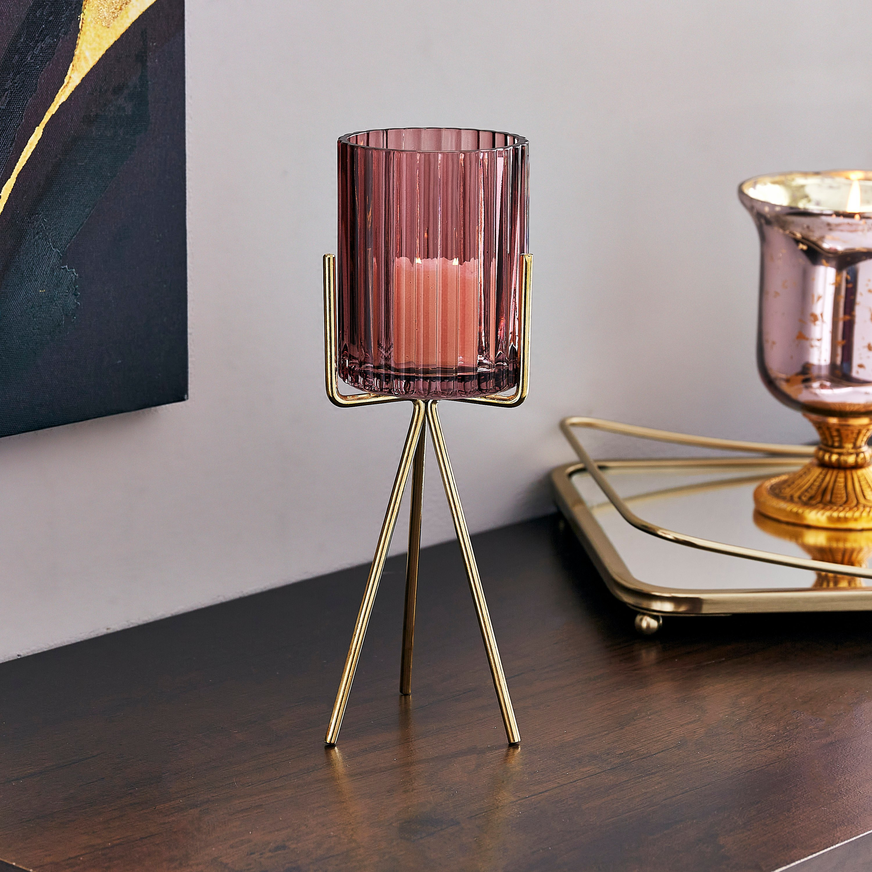 حامل شموع زجاجي مع حامل من كلايد - 8x24 سم-hbxlivingroom-decorandaccessories-candleholders-image-1