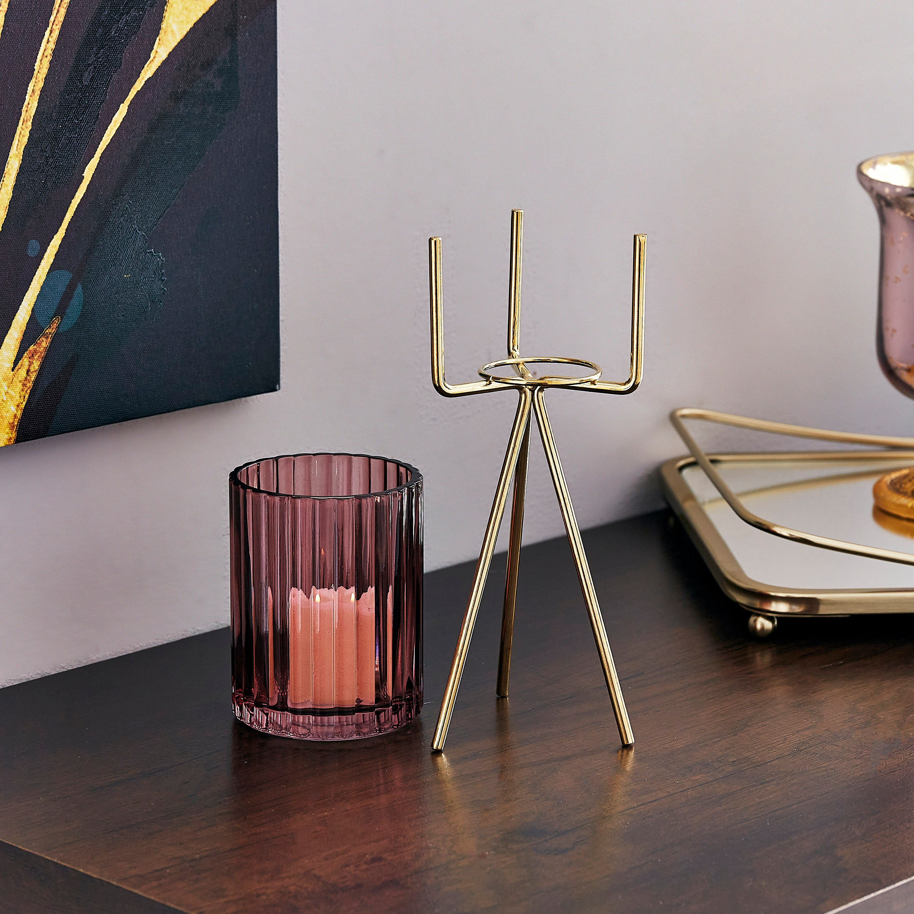 حامل شموع زجاجي مع حامل من كلايد - 8x24 سم-hbxlivingroom-decorandaccessories-candleholders-image-2