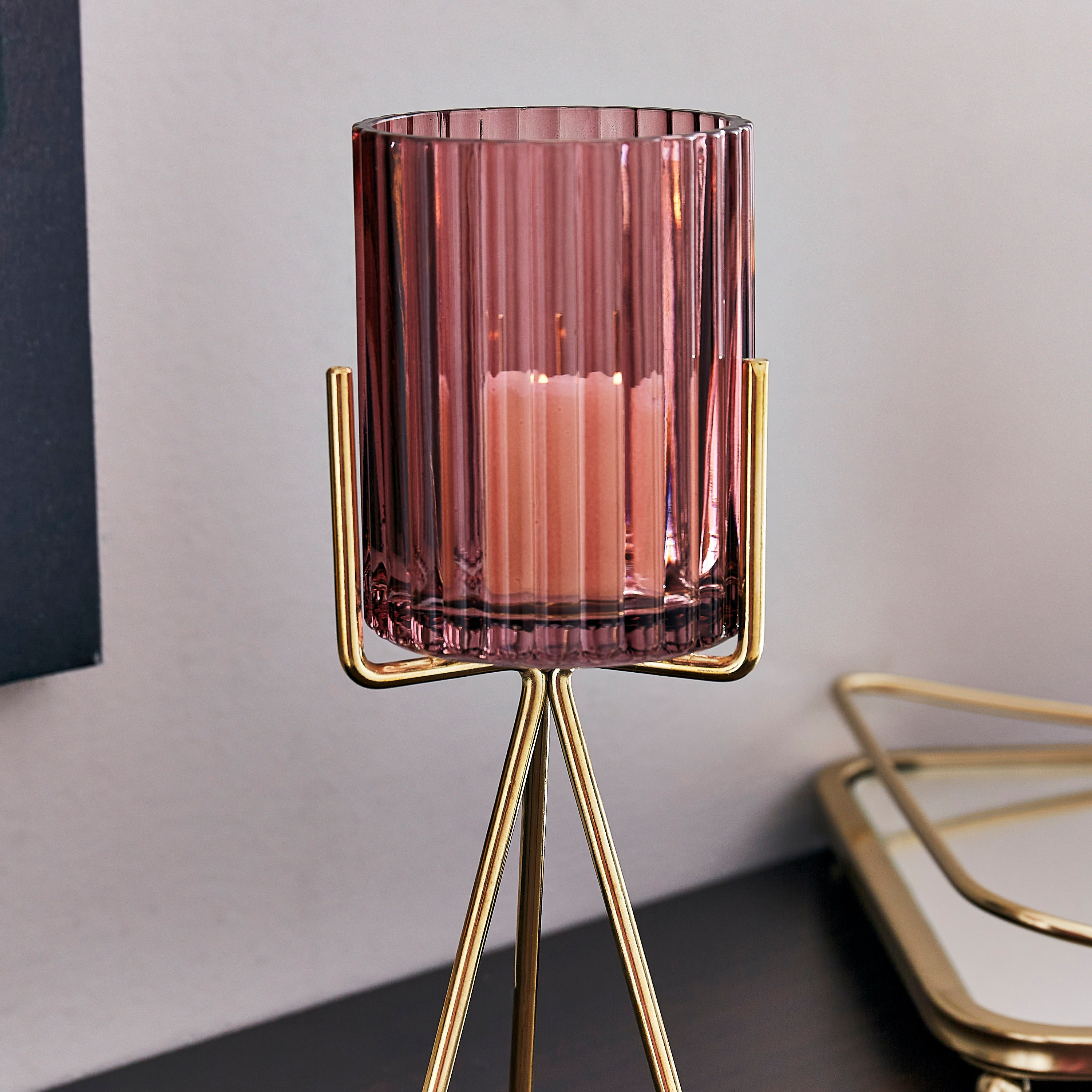 حامل شموع زجاجي مع حامل من كلايد - 8x24 سم-hbxlivingroom-decorandaccessories-candleholders-image-3