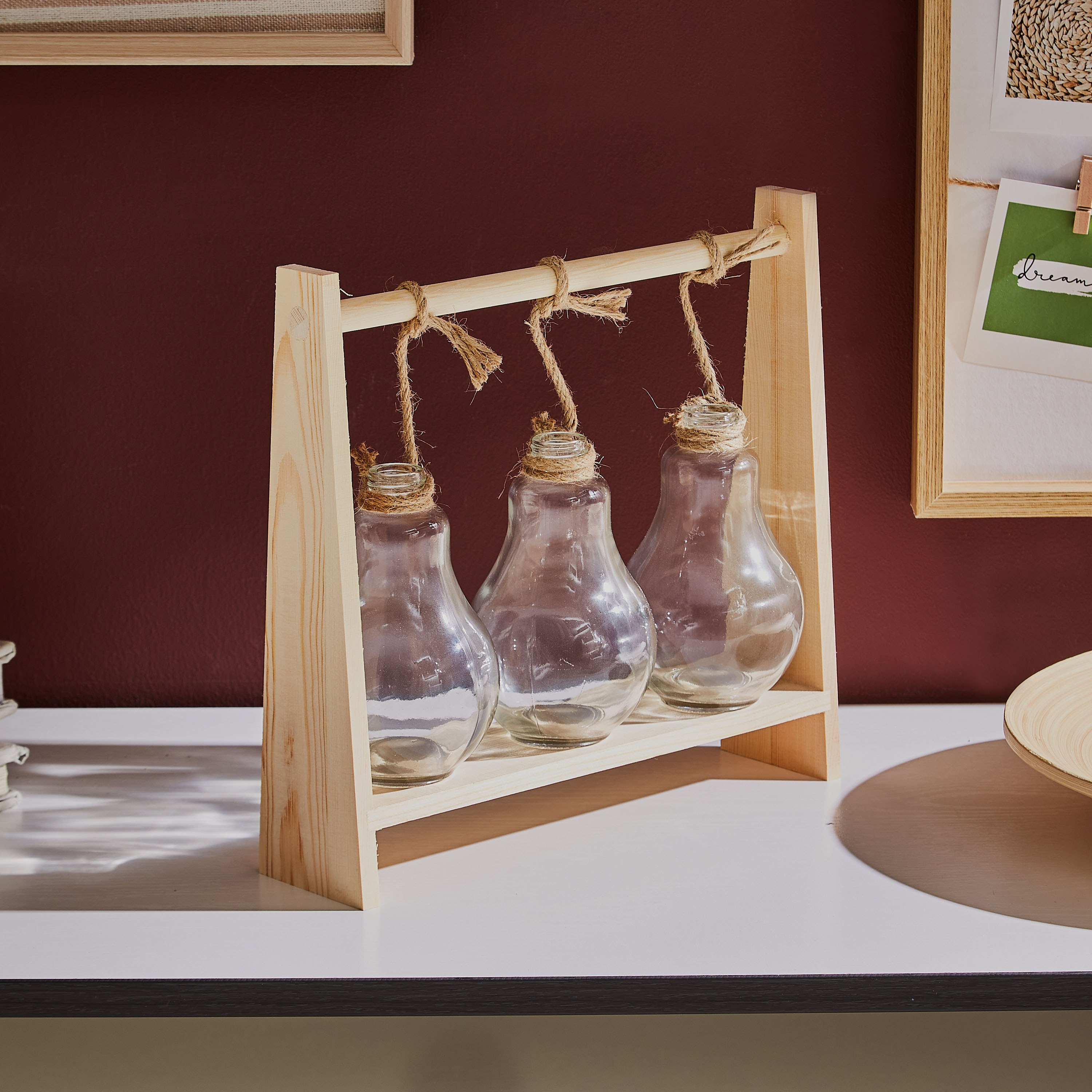 مزهريّات زجاج شفافة في إطار خشبي من هارولد - 28x7x26.1 سم-hbxbedroom-decorandaccessories-vases-image-1