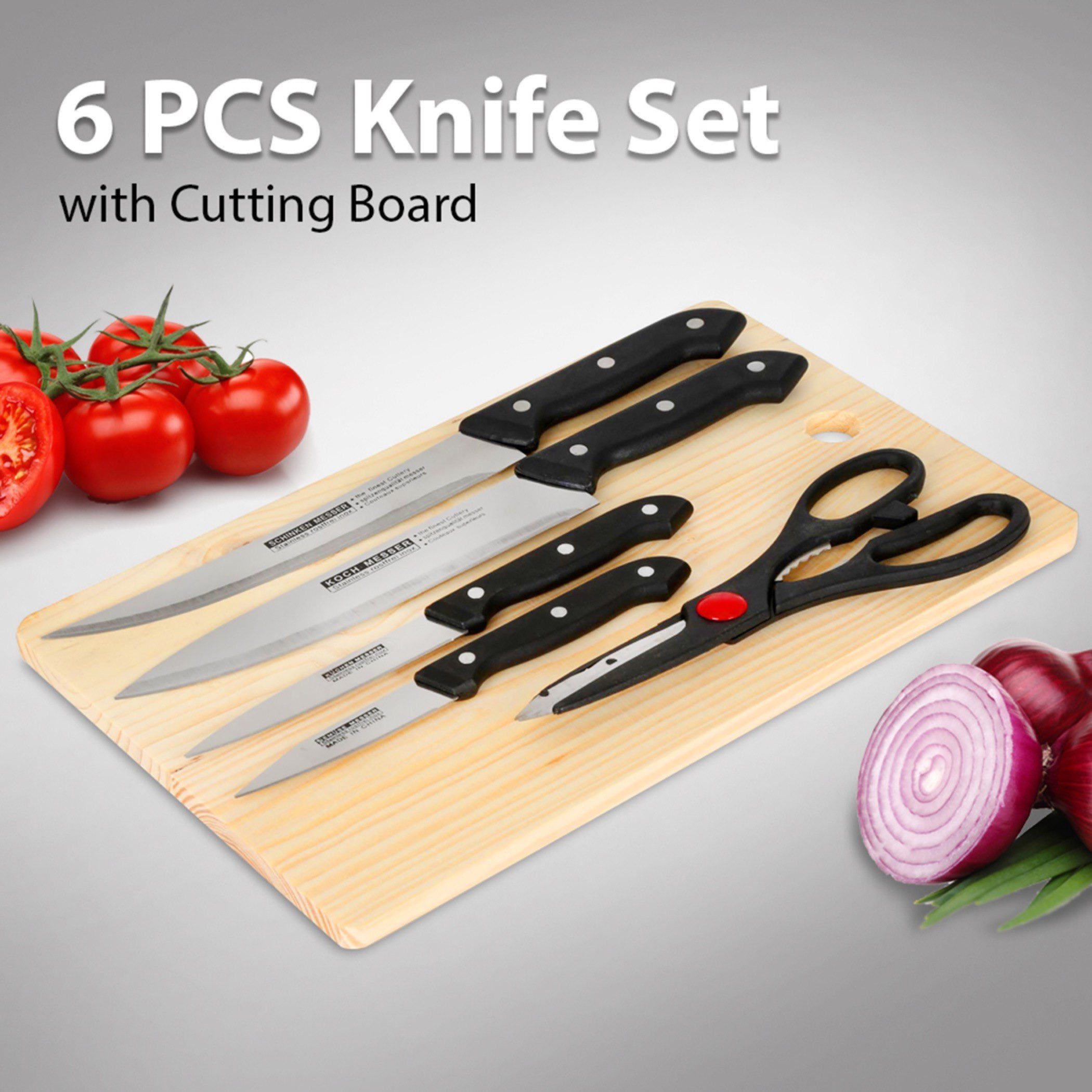 طقم سكاكين مع لوح تقطيع من أكورد - 6 قطع-hbxkitchen-kitchenware-choppingboards-image-1