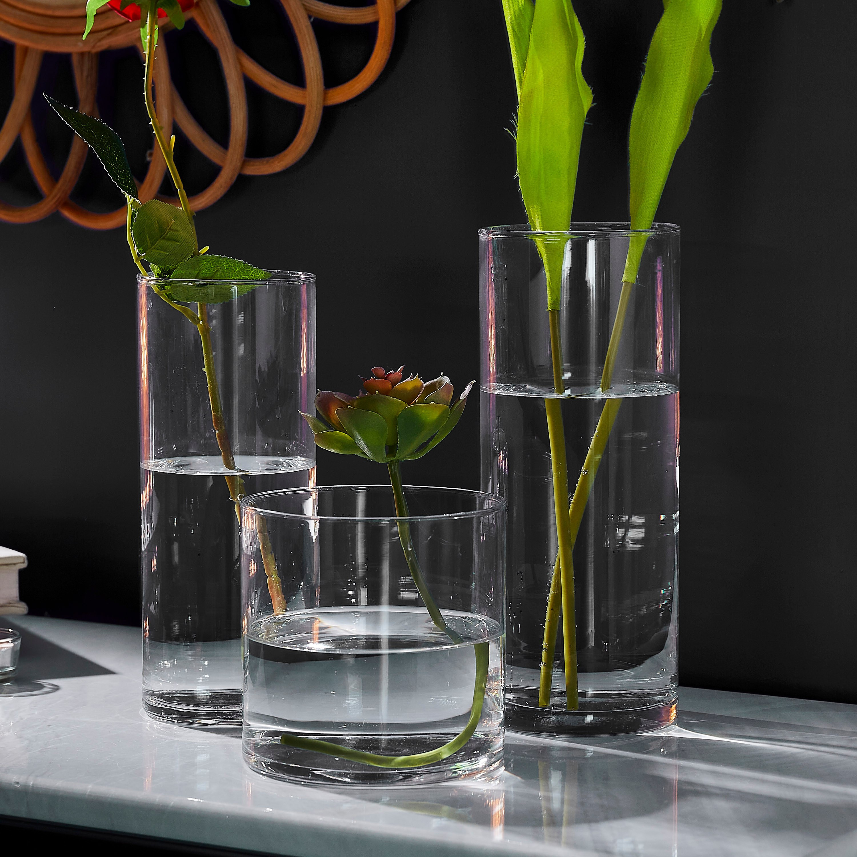 مزهرية زجاجية بتصميم أسطواني من أتلانتا - طقم من 3 قطع-hbxbedroom-decorandaccessories-vases-image-1