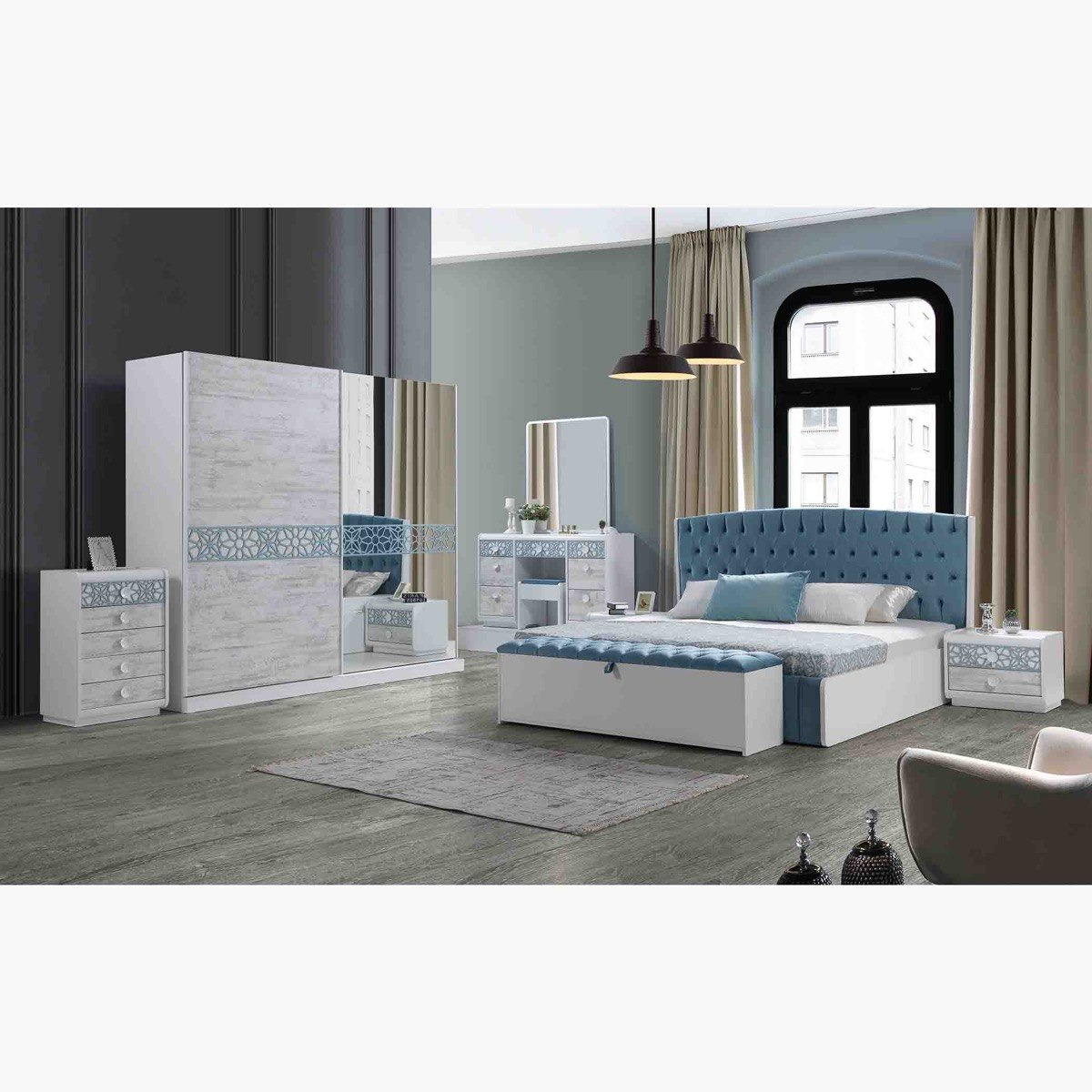 طقم غرفة نوم سوبر كينج 4 قطع دون مرآة من كازابلانكا - 200x200 سم-hbxbedroom-bedsandbedsets-bedroomsets-superking-image-9