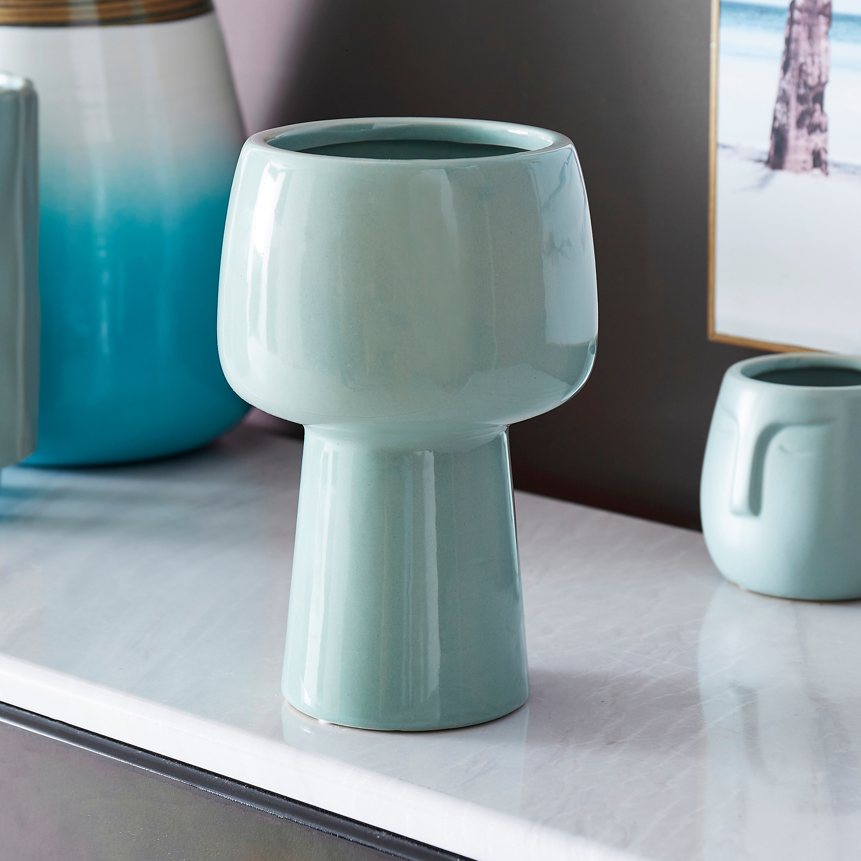 Sansa Ceramic Glass Vase with Stand - 15x15x23 cm-hbxbedroom-decorandaccessories-vases-image-2
