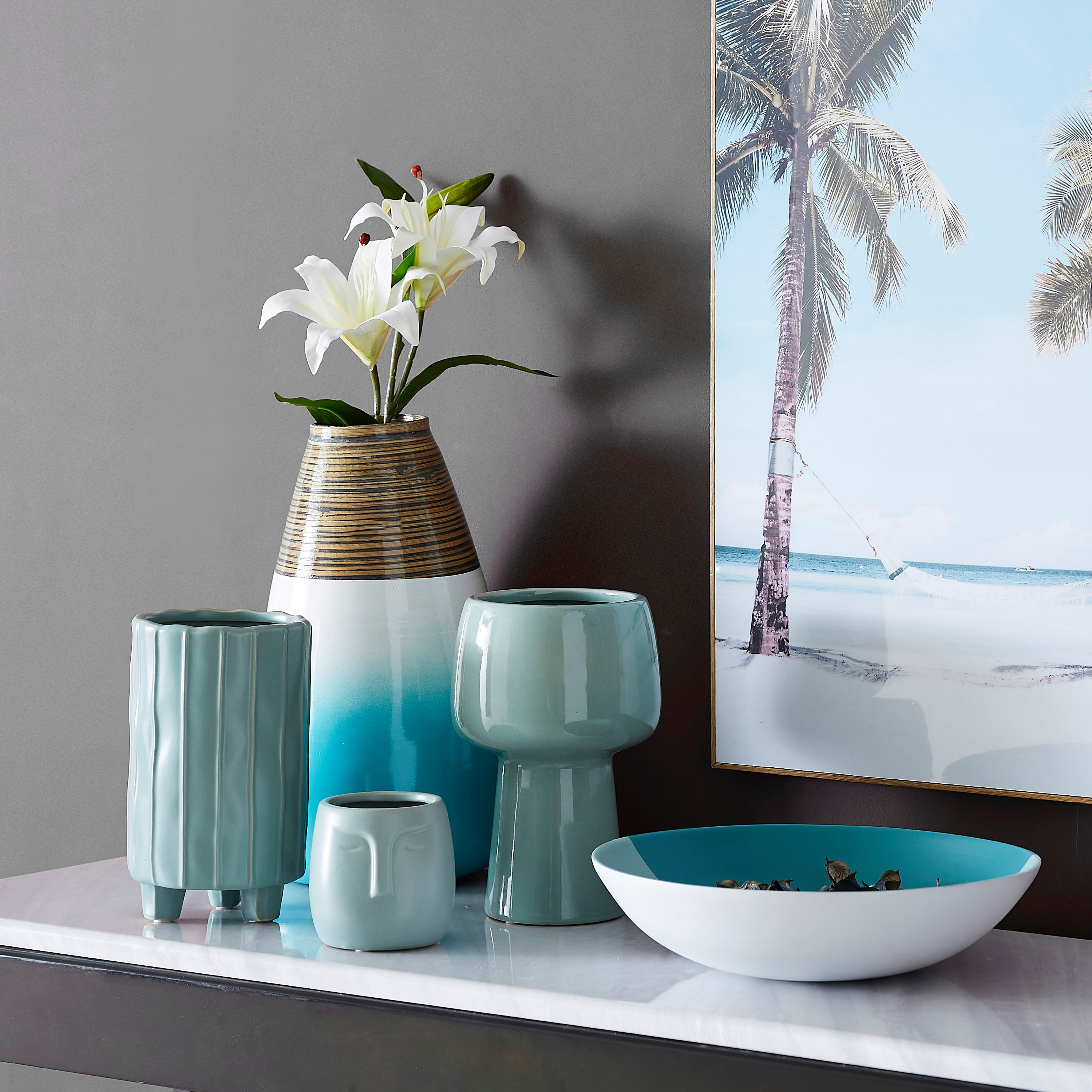 Sansa Ceramic Glass Vase with Stand - 15x15x23 cm-hbxbedroom-decorandaccessories-vases-image-4