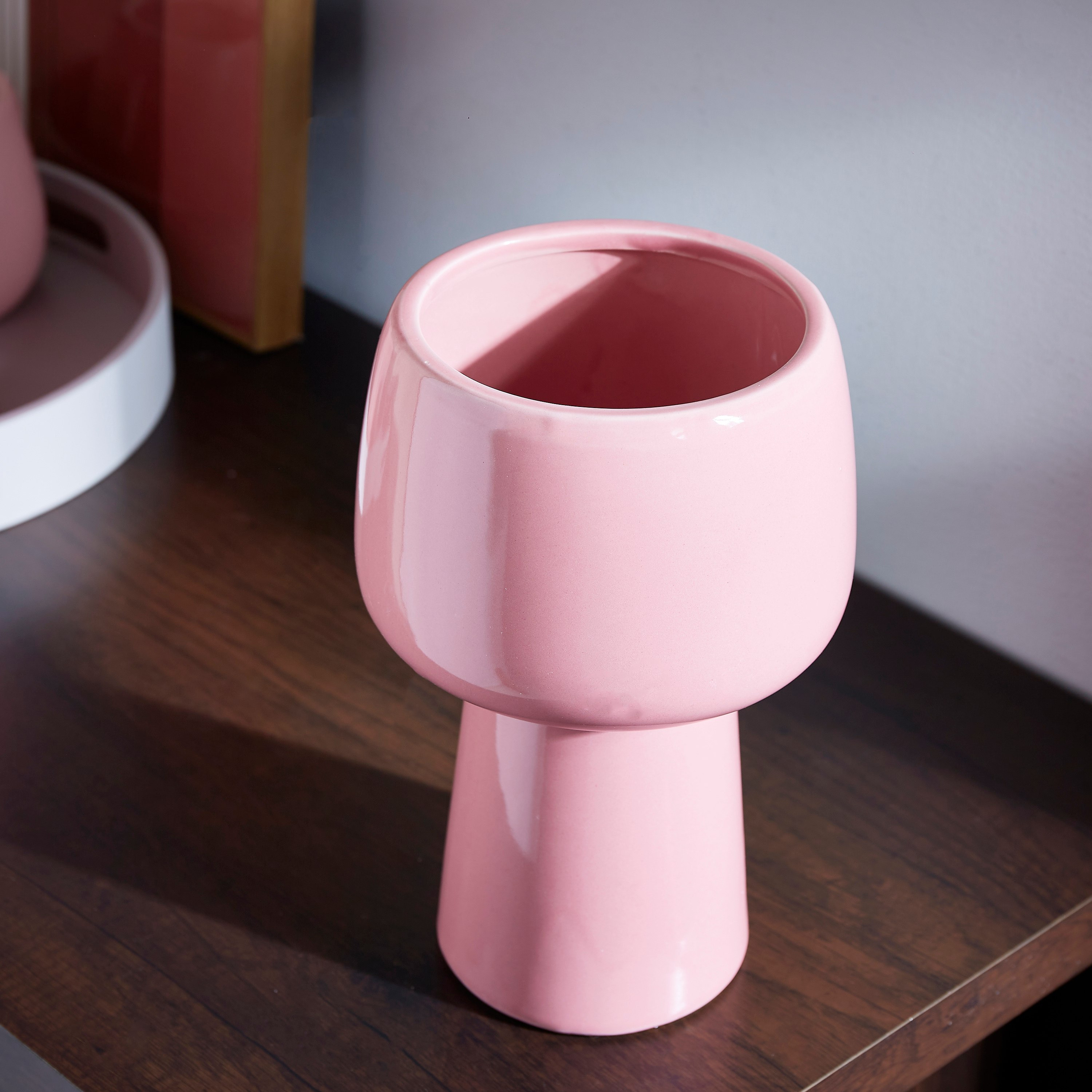 مزهرية سيراميك زجاجية مع حامل من سانسا - 15x15x23 سم-hbxbedroom-decorandaccessories-vases-image-2