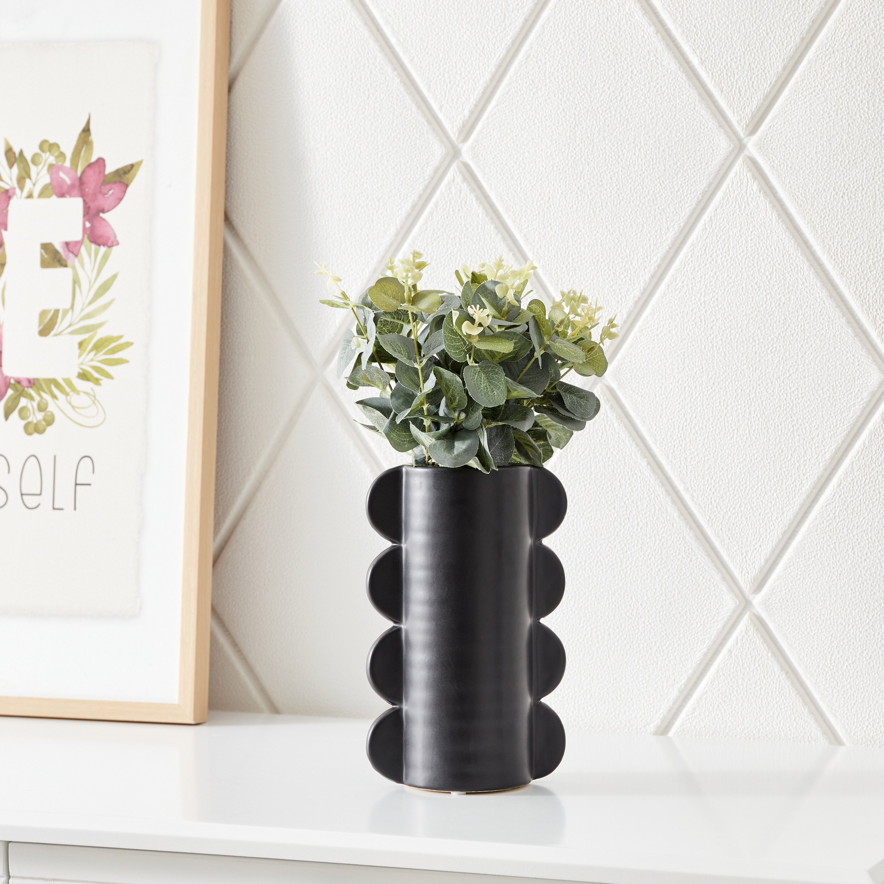 مزهرية اسطوانية سيراميك بتصميم تجريدي كروي من سانسا - 14x9x22 سم-hbxbedroom-decorandaccessories-vases-image-1