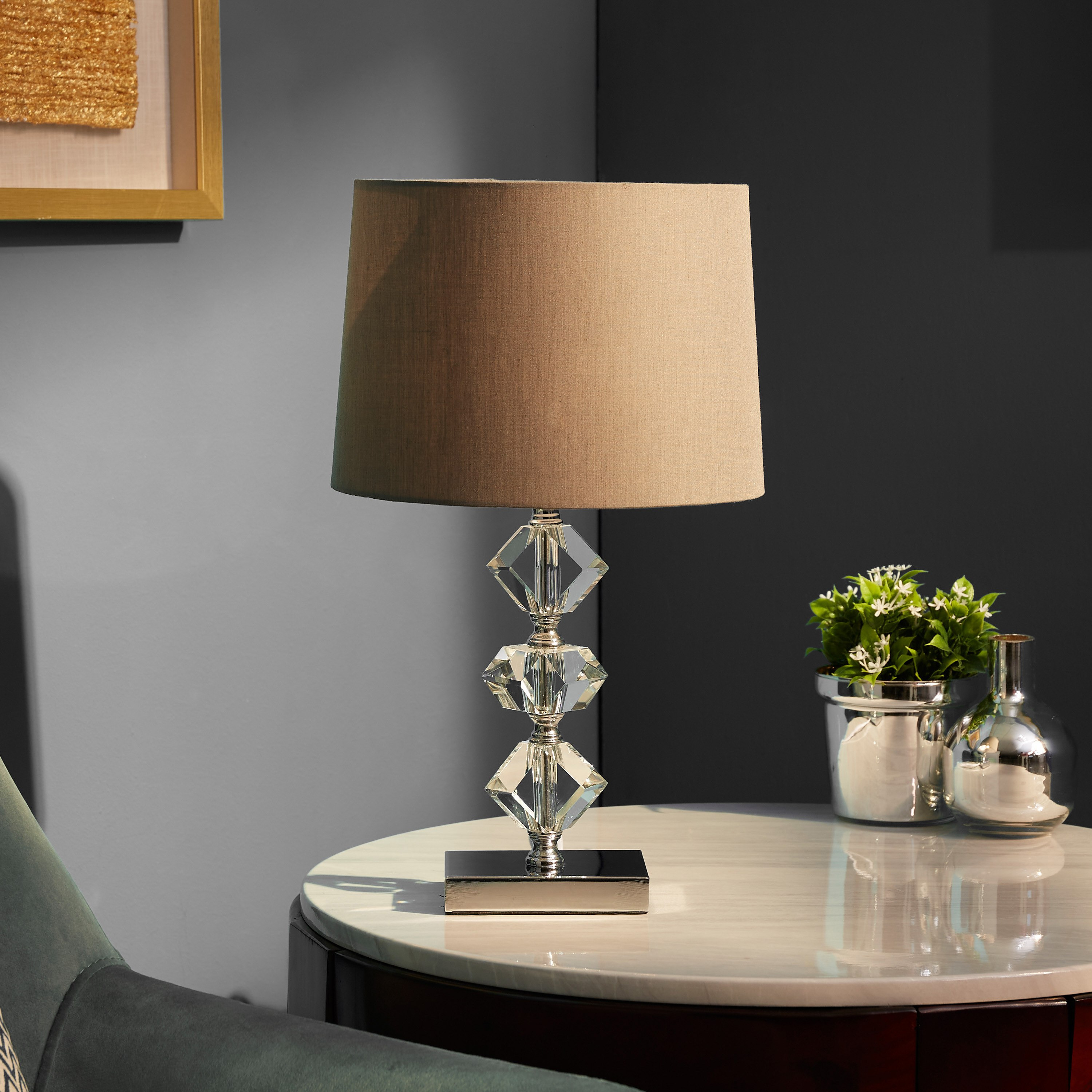 Corsa Crystal Table Lamp with Metal 3 Crystal Bolbs Base - 43x26 cm-hbxlivingroom-lighting-tablelamps-image-1