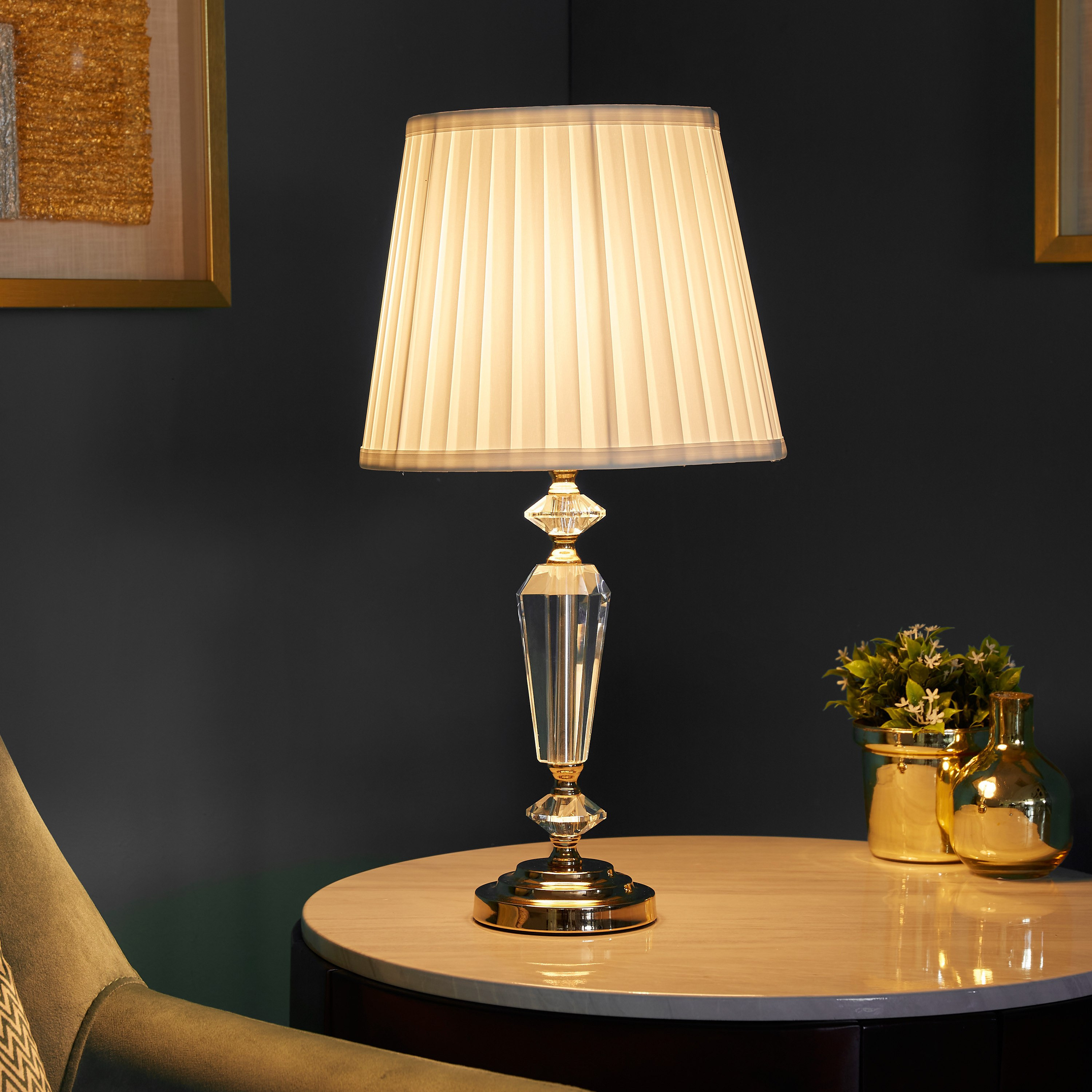 Corsa Crystal Metal Base Table Lamp with Pleated Shade - 56x28 cm-hbxlivingroom-lighting-tablelamps-image-2