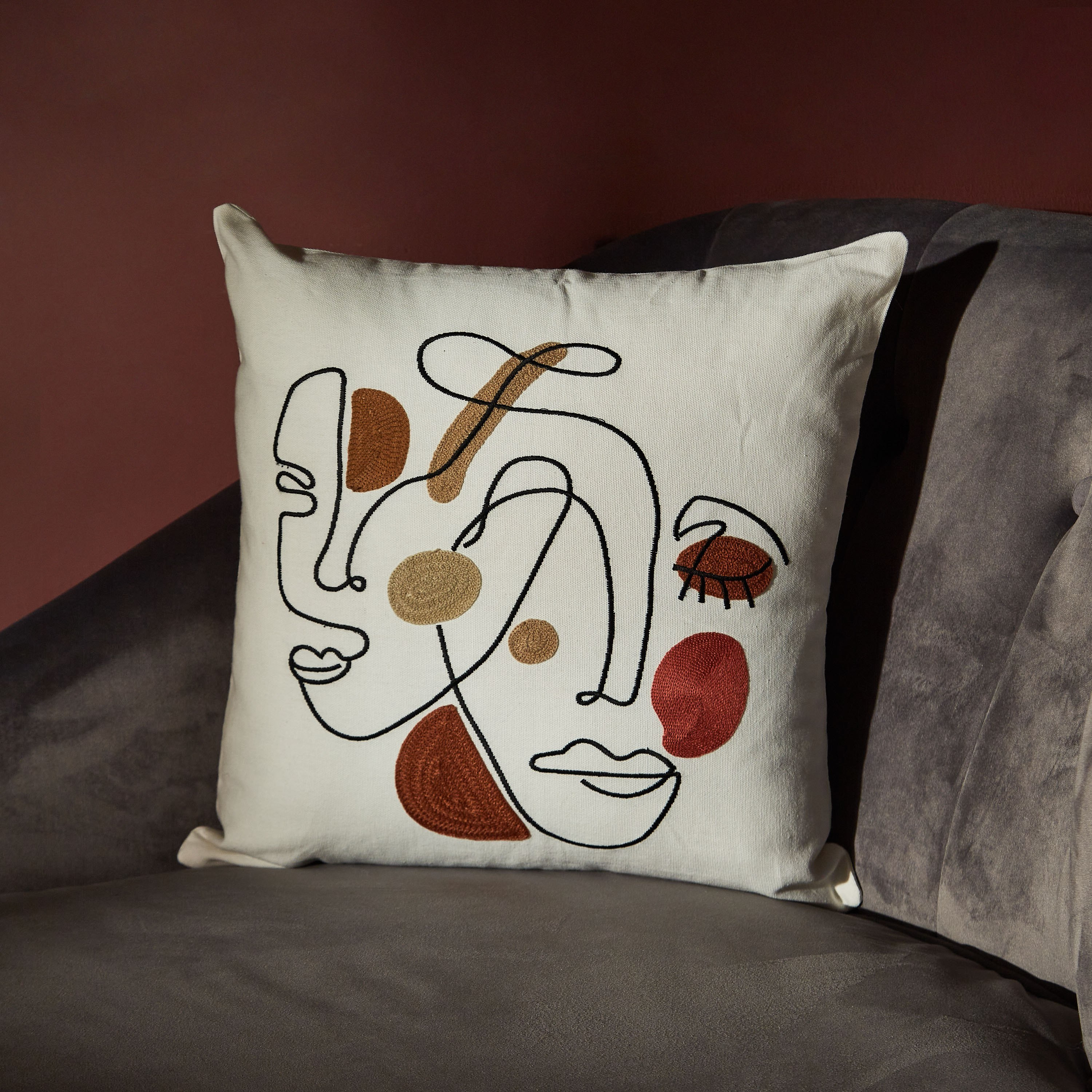 Faces Embroidered Filled Cushion - 40x40 cm-hbxlivingroom-furnishings-cushionsandcovers-filledcushions-image-1