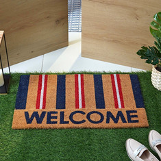 Welcome Striped Printed Coir Doormat with PVC Back - 45x75 cms