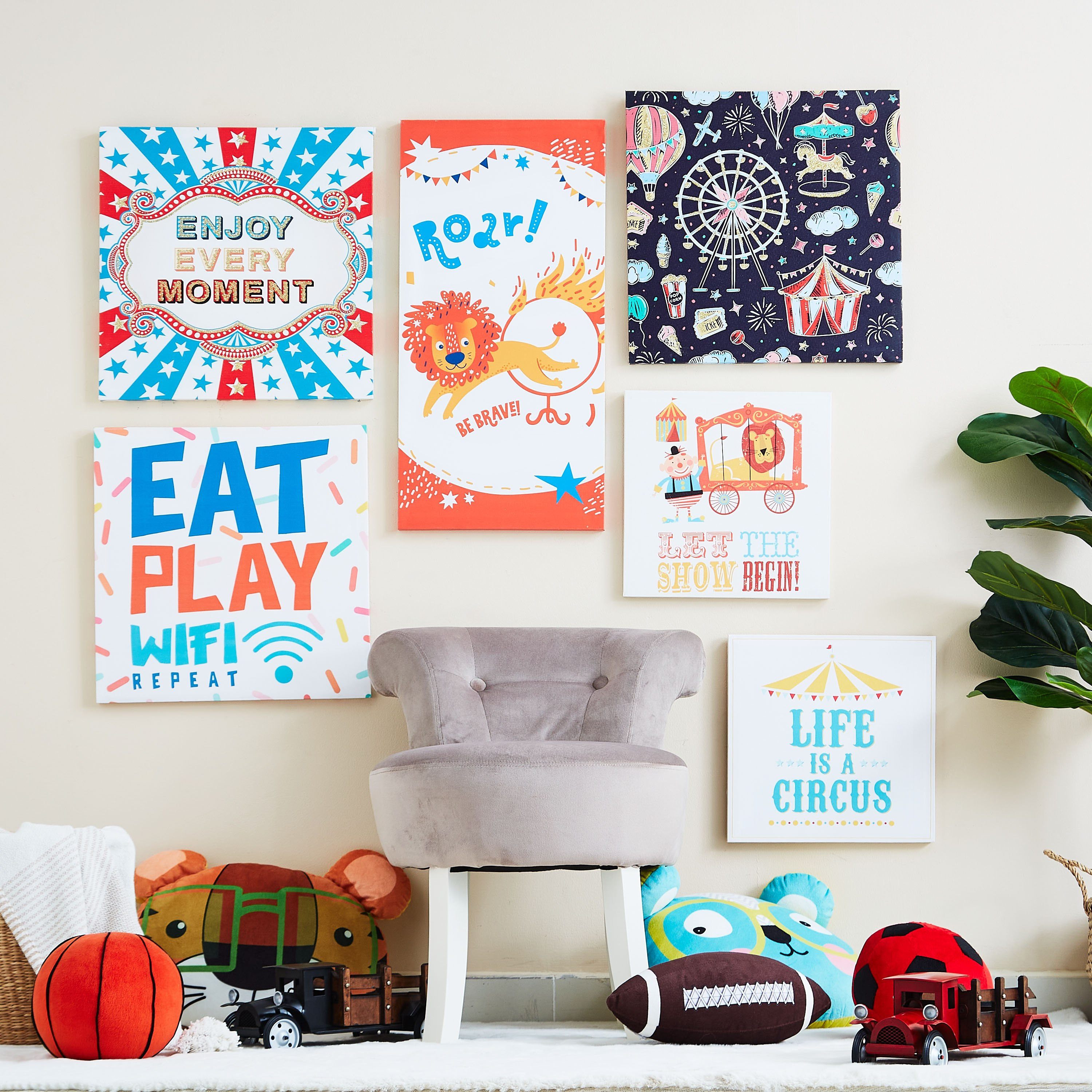 لوحة كانفاس بطبعات سيرك قطعتين من آرتيستري - 30x30x1 سم-hbxhomeware-hbxkidsandyouth-image-4