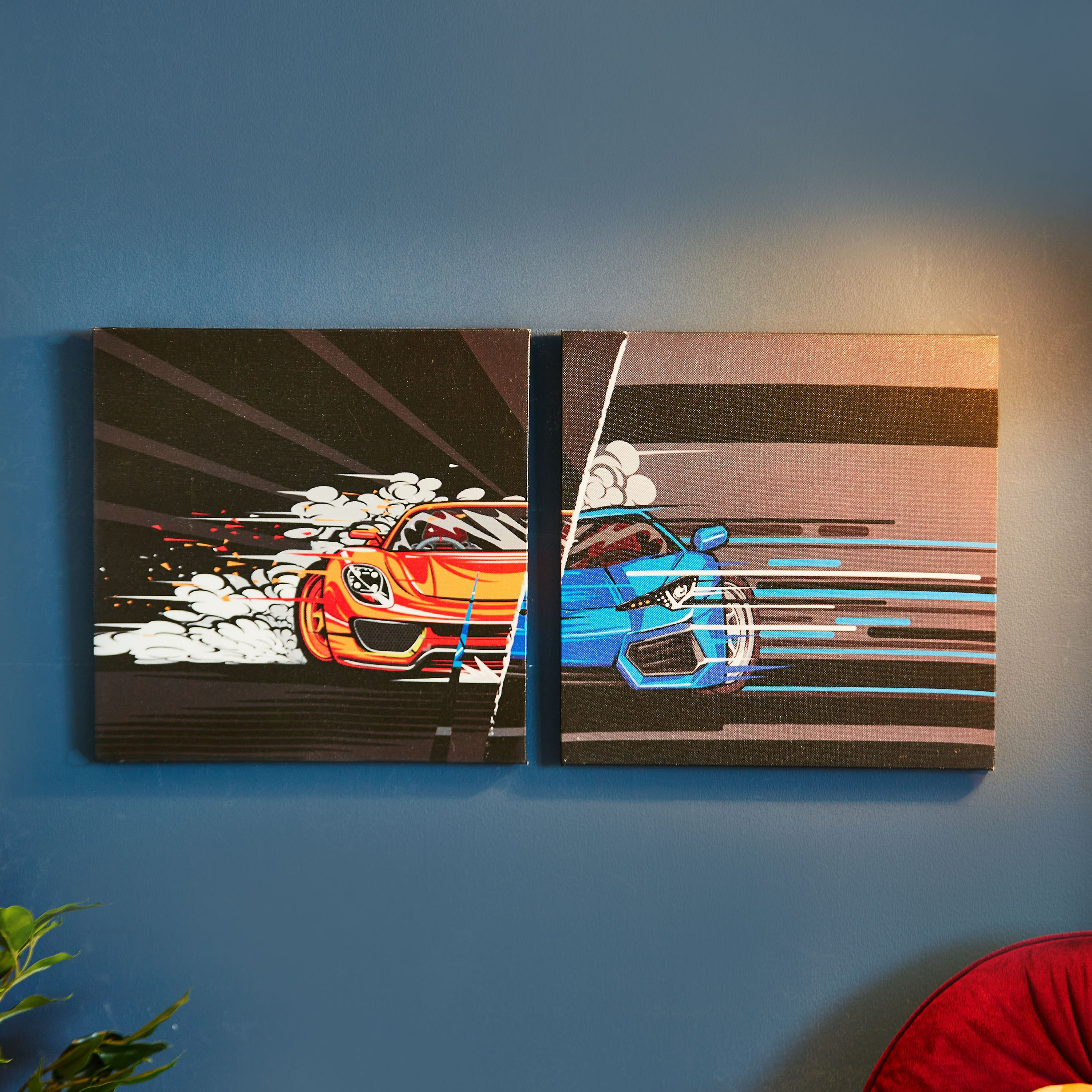 لوحة كانفاس بطبعات سيارات قطعتين من آرتيستري - 30x30x1 سم-hbxhomeware-hbxkidsandyouth-image-1