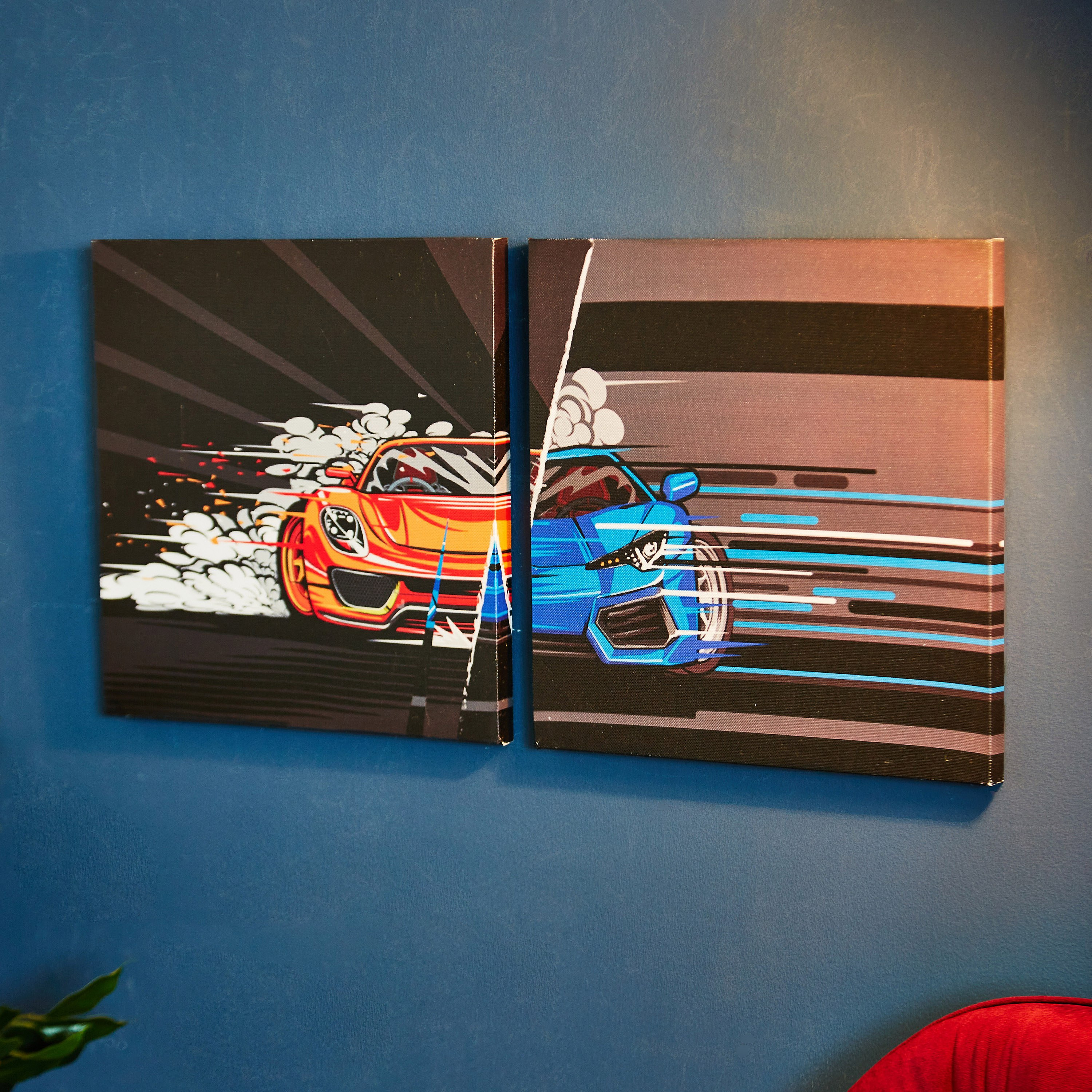 لوحة كانفاس بطبعات سيارات قطعتين من آرتيستري - 30x30x1 سم-hbxhomeware-hbxkidsandyouth-image-2