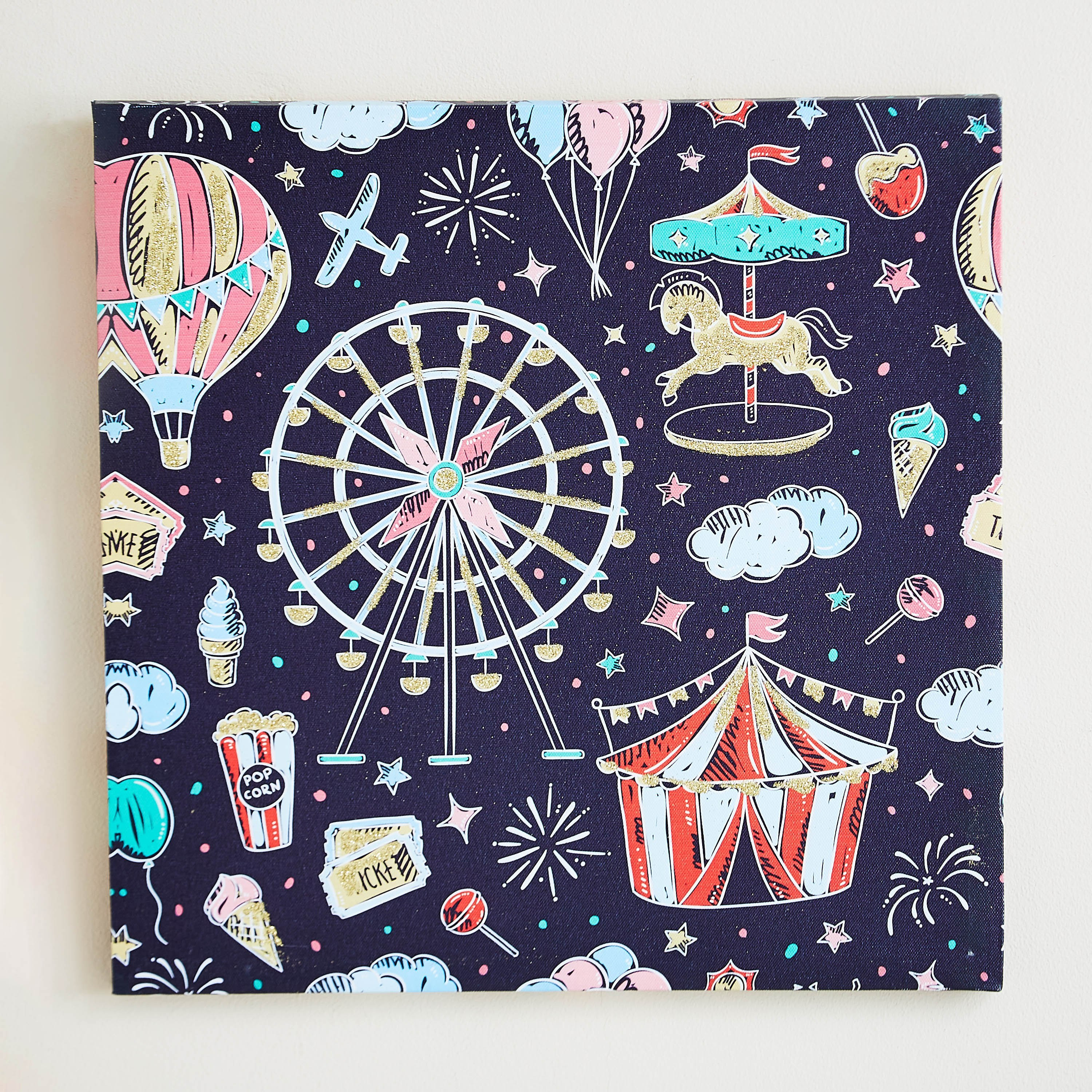 Artistry Circus Printed Glitter Canvas - 40x40 cm-hbxhomeware-hbxkidsandyouth-image-1