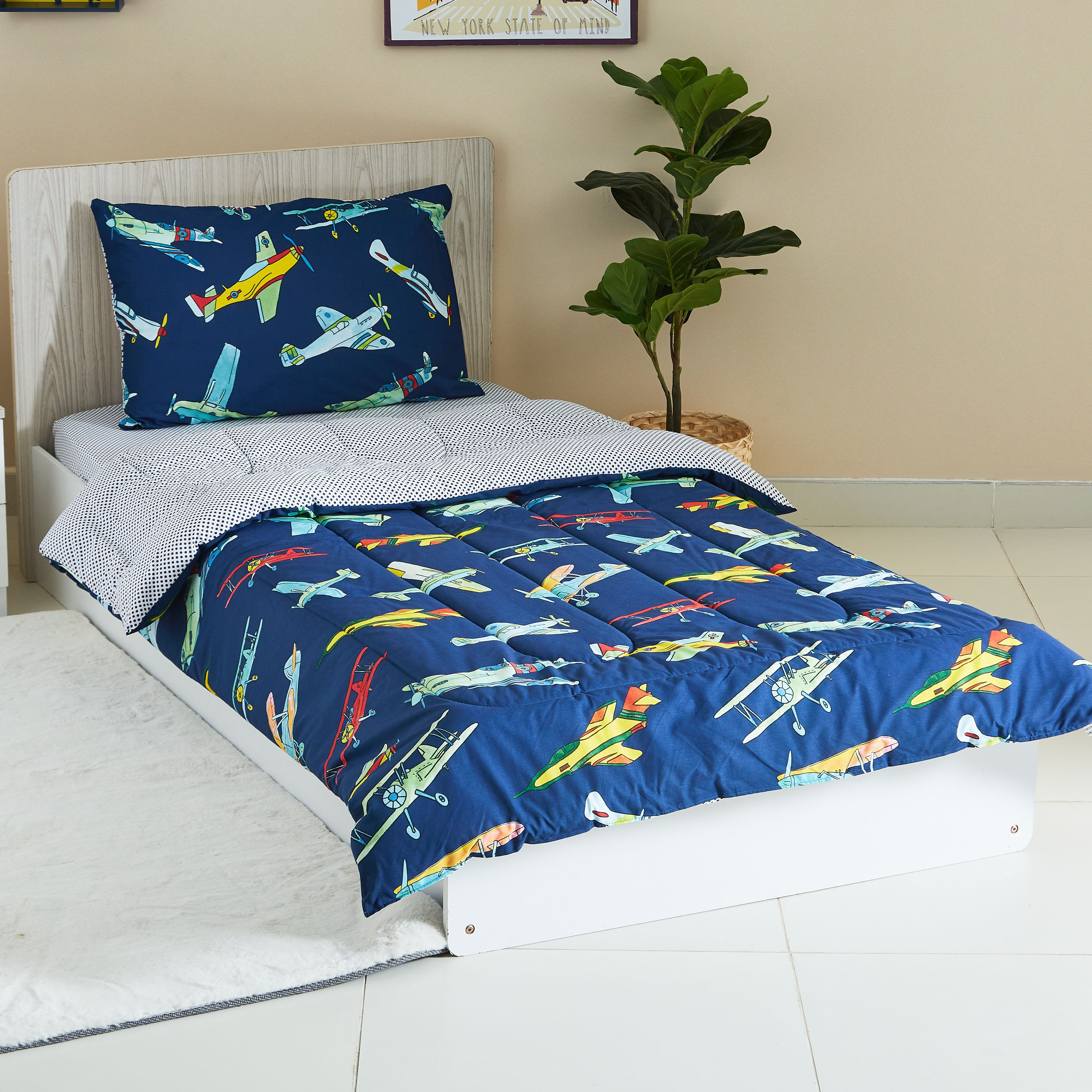 طقم لحاف فردي قطعتين بطبعات طائرة من إلفيش - 135x220 سم-hbxhomeware-hbxkidsandyouth-image-1