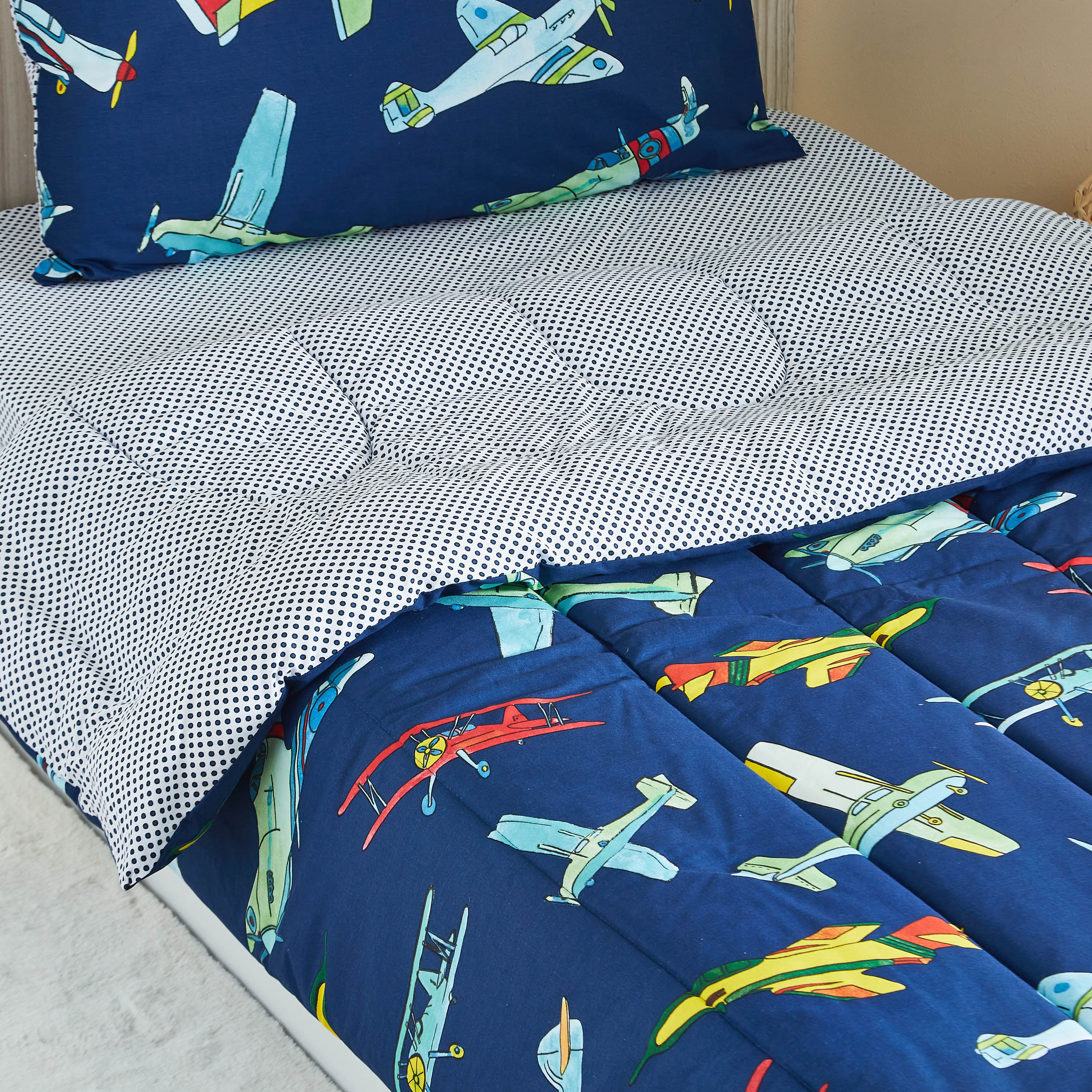 طقم لحاف فردي قطعتين بطبعات طائرة من إلفيش - 135x220 سم-hbxhomeware-hbxkidsandyouth-image-3