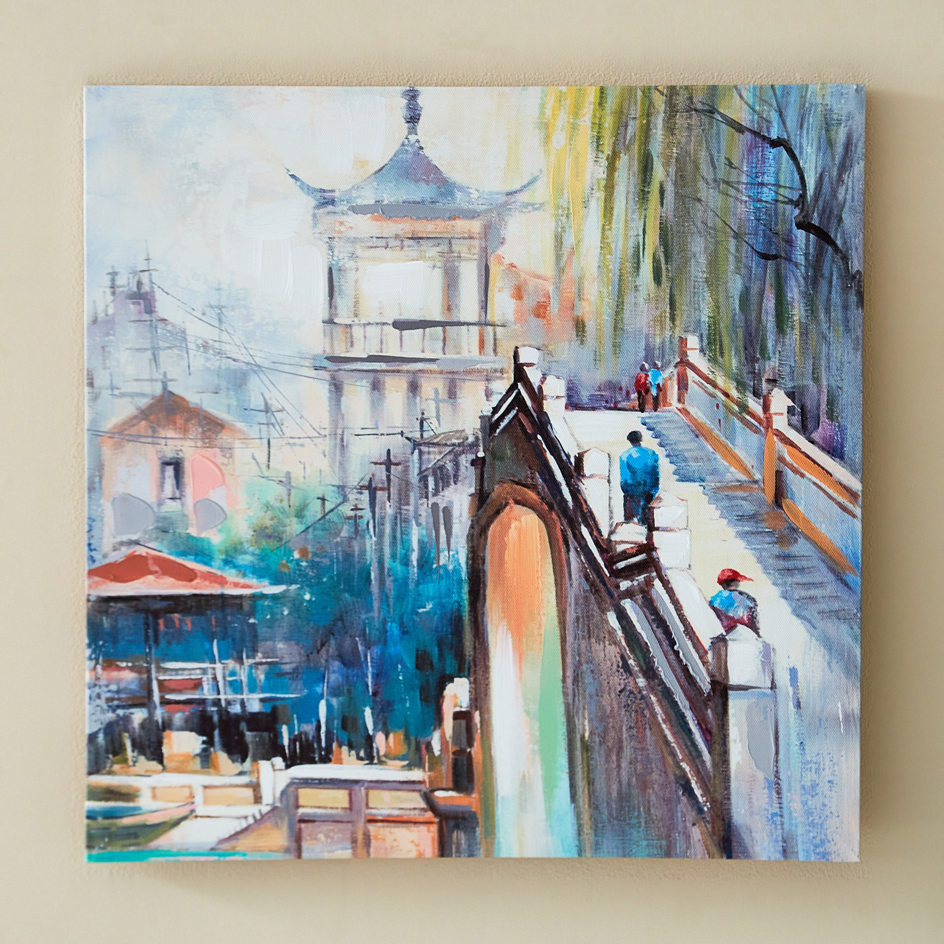 لوحة كانفاس مؤطرة مرسومة يدويّا بطبعات قناة من جايد - 40x2x40 سم-hbxhomeware-hbxdecorandfurnishings-image-1