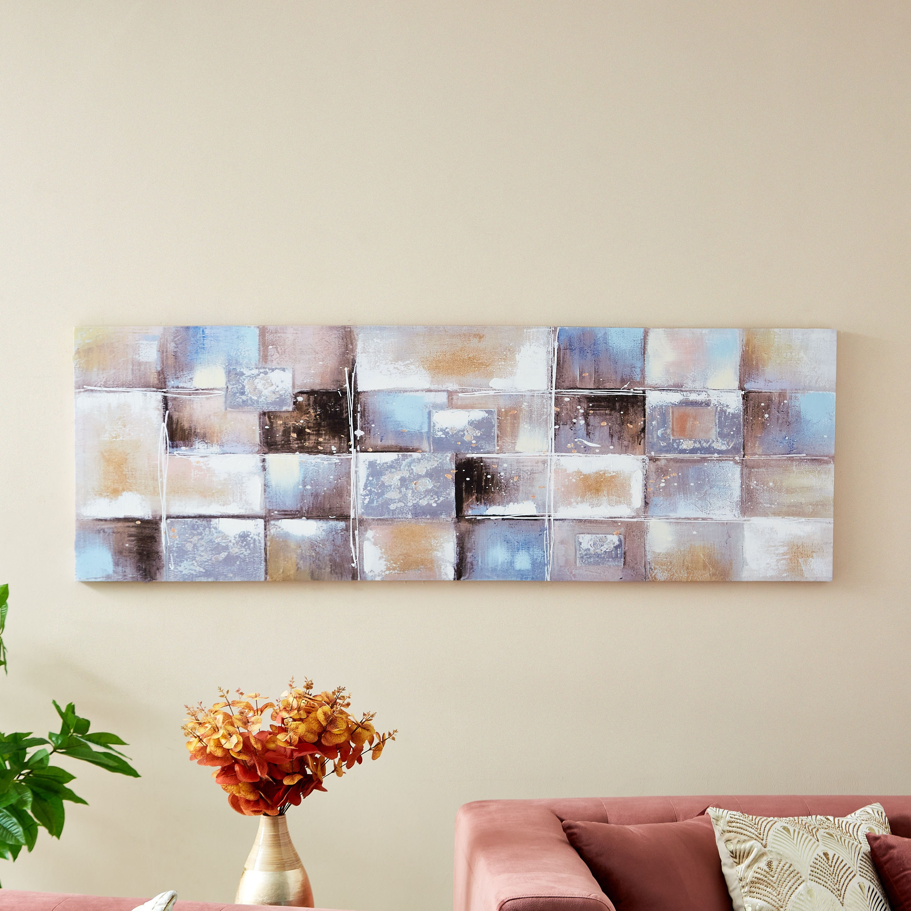 لوحة كانفاس مؤطرة مستطيلة مرسومة بطبعات تجريديّة من جايد - 150x3x50 سم-PROMO_HB_AE_B1G1_250925-image-1