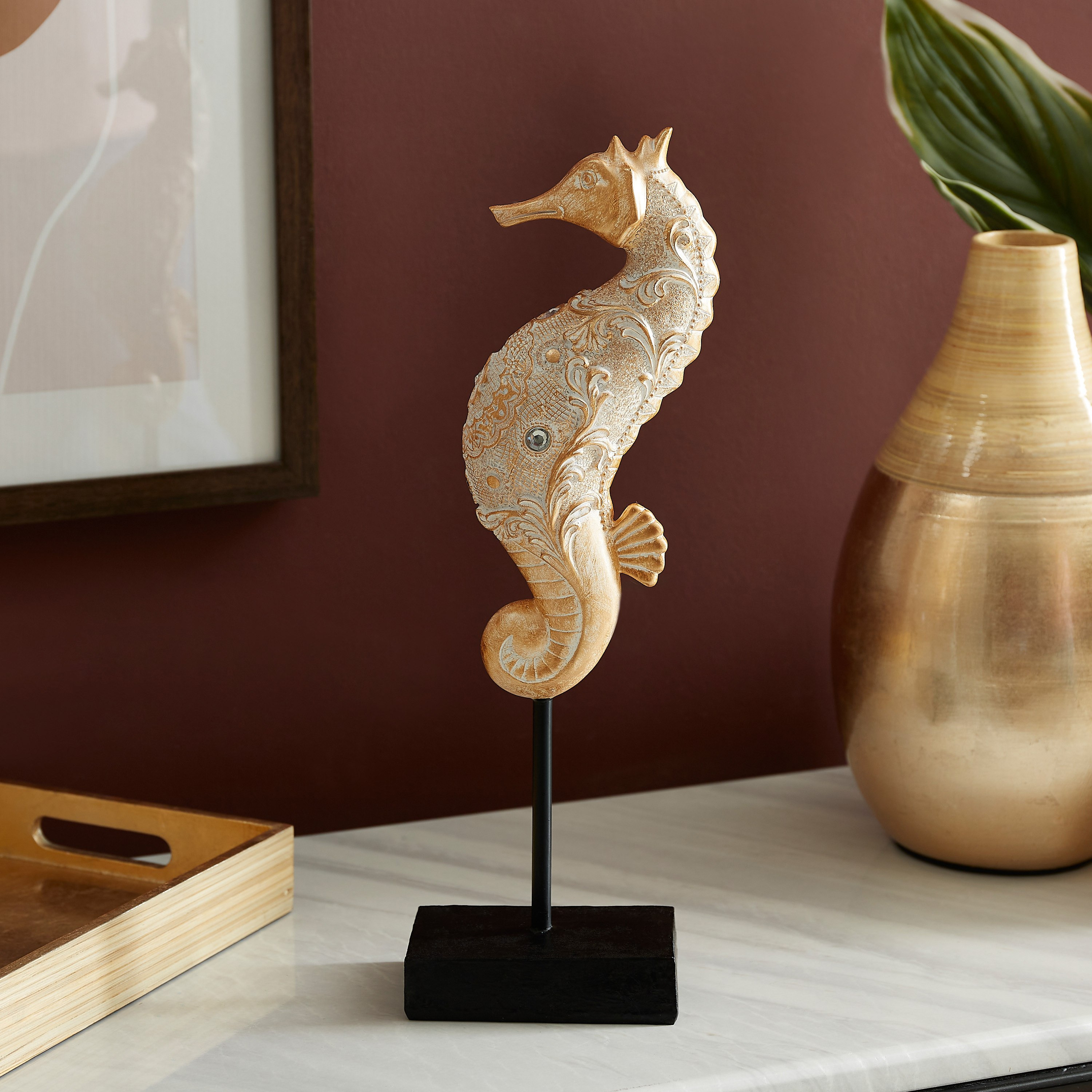 حصان بحر بولي ريزين للزينة من كورال - 12.5x7.9x38.5 سم-hbxhomeware-homedecor-figurinesandornaments-image-1