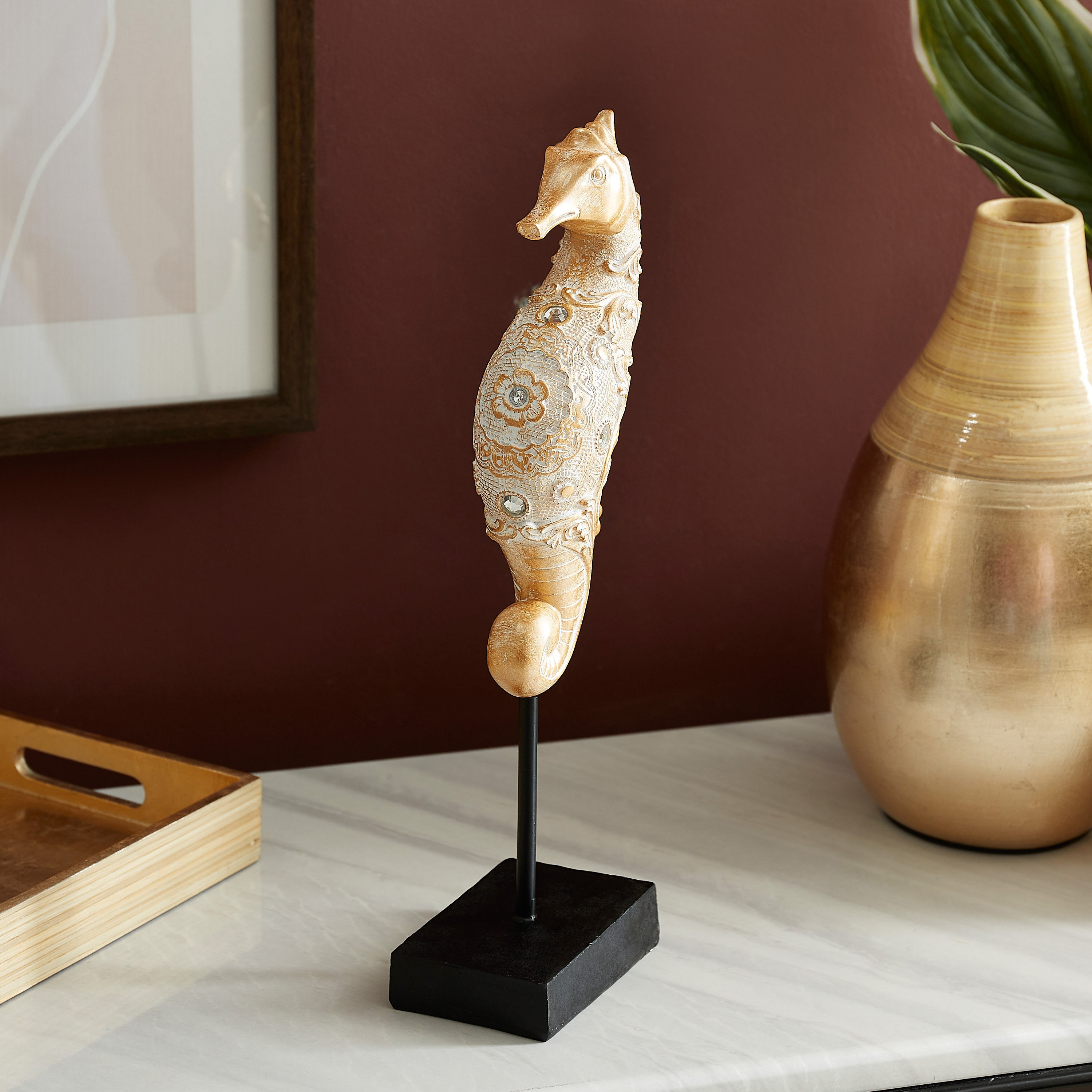 حصان بحر بولي ريزين للزينة من كورال - 12.5x7.9x38.5 سم-hbxhomeware-homedecor-figurinesandornaments-image-2