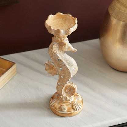 Coral Polyresin Sea Horse Figurine with Candleholder - 10.9x10x28.5 cm