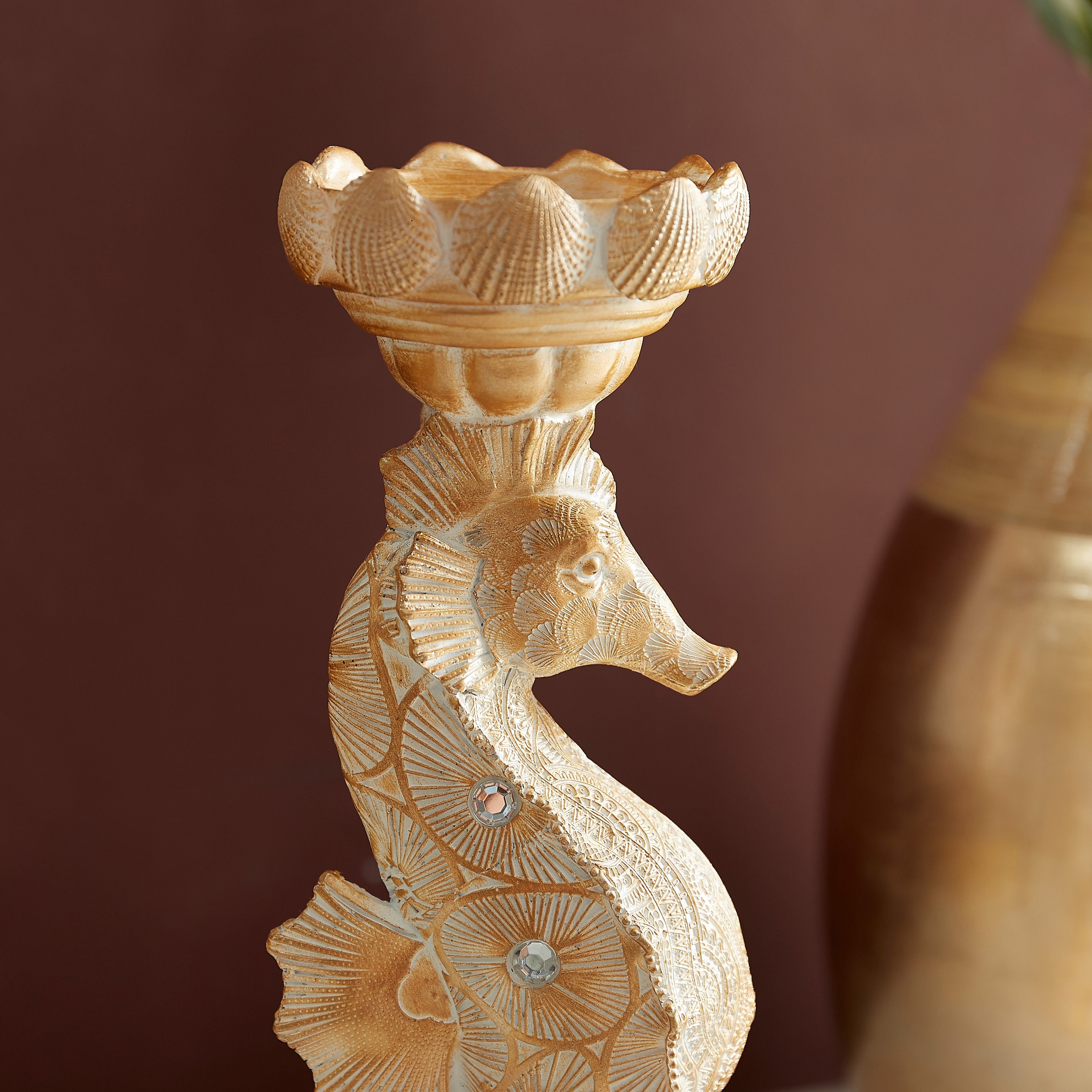 تمثال حصان البحر بولي ريزين مرجاني مع حامل شمع - 10.9x10x28.5 سم-hbxhomeware-homedecor-figurinesandornaments-image-3