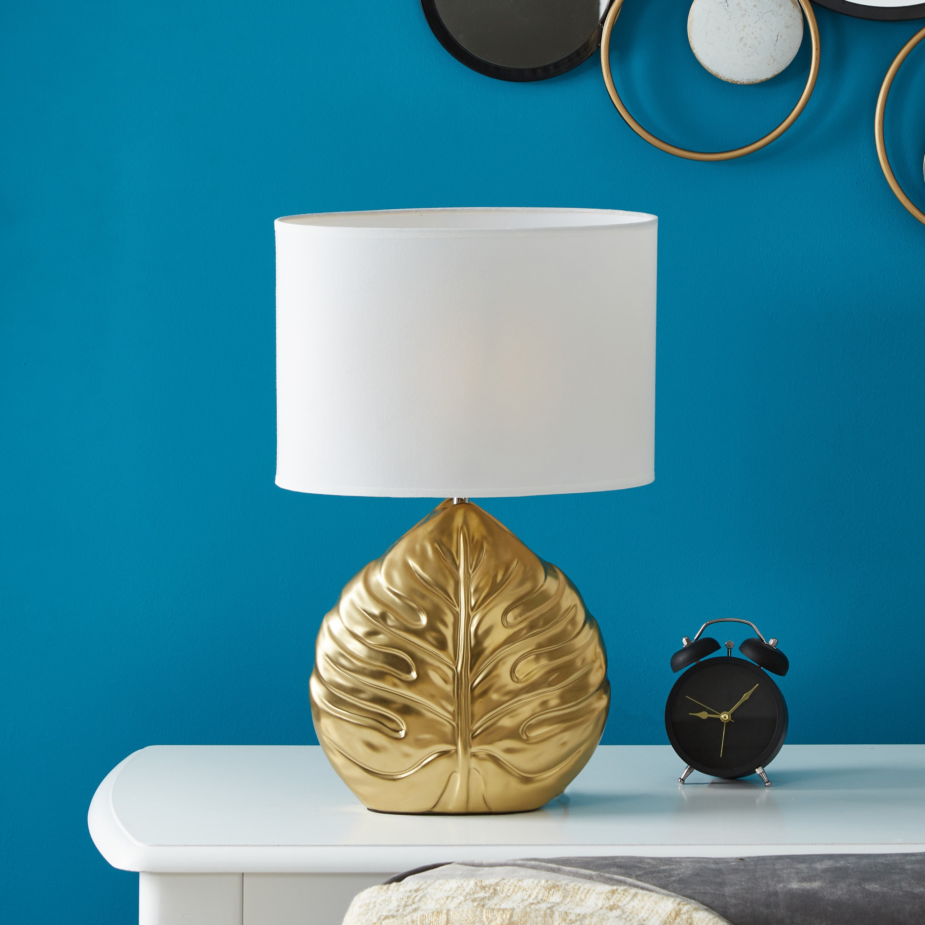Skylar Ceramic Table Lamp with Leaf Base - 45 cm-hbxlivingroom-lighting-tablelamps-image-1