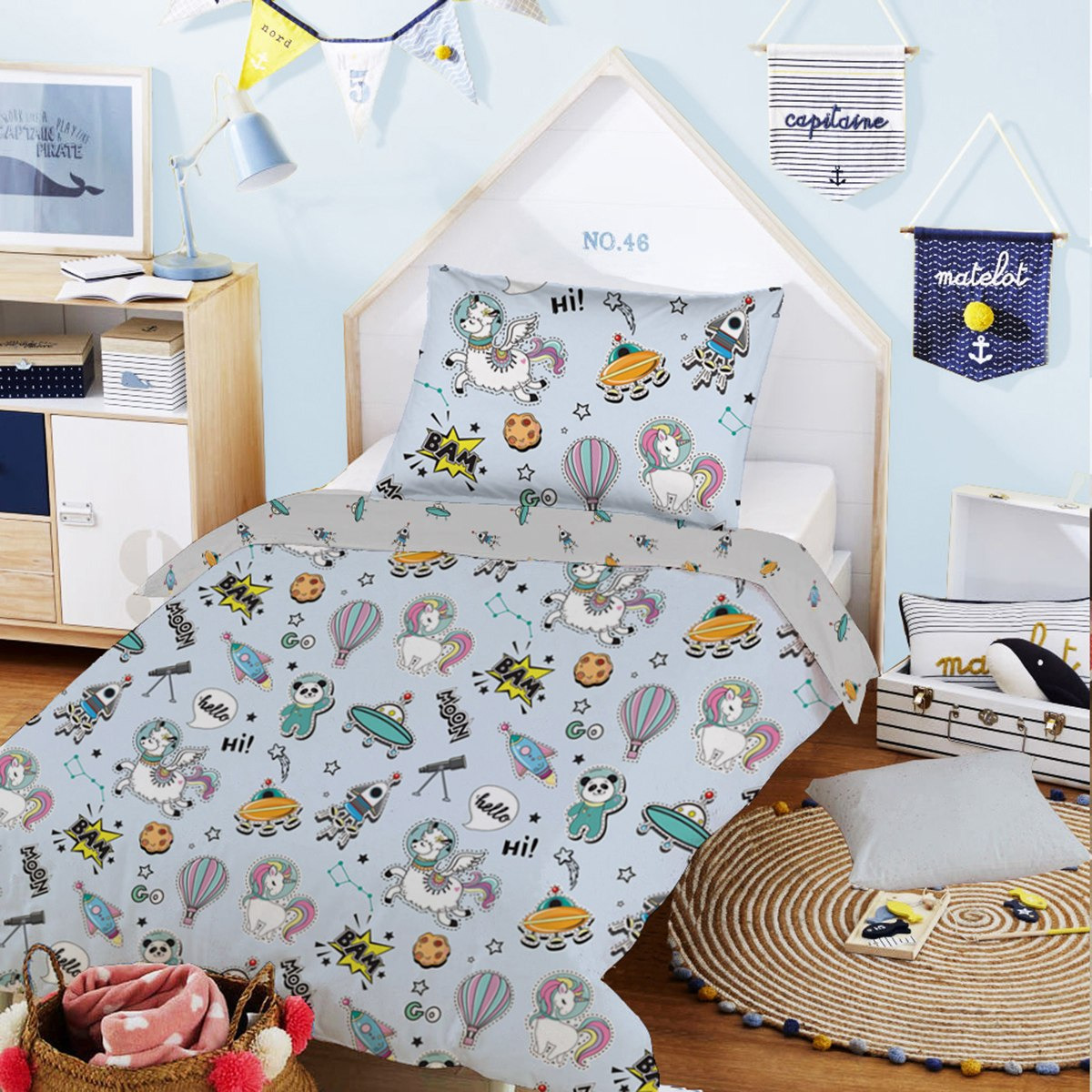 طقم لحاف بطبعات فضاء رقميّة قطعتين من موديش - 135x220 سم-hbxhomeware-hbxkidsandyouth-image-1